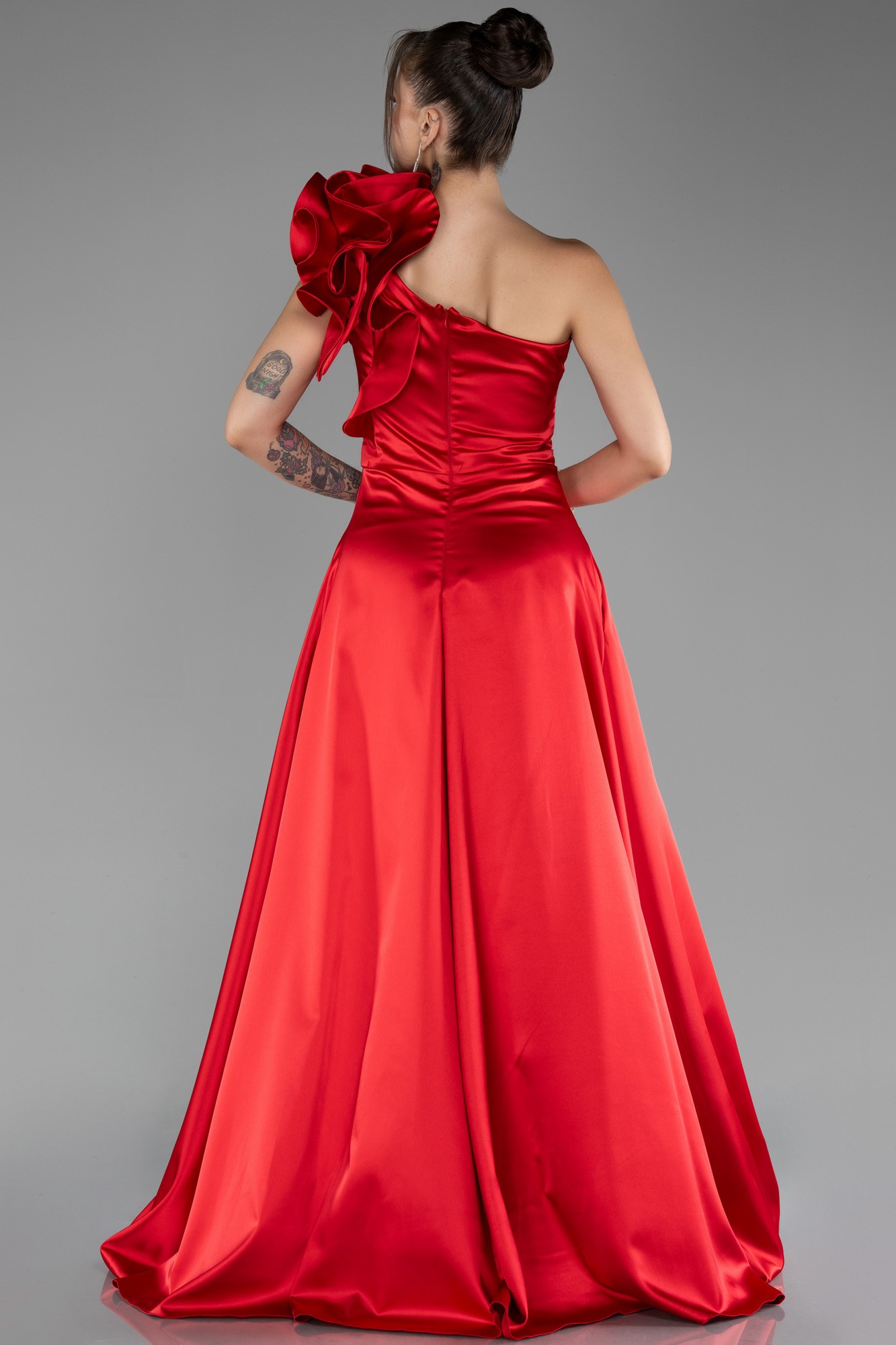 One Shoulder Slit Long Satin Evening Dress ABU4092