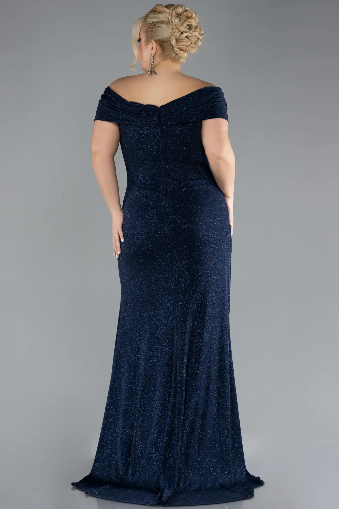 Boat Neck Slit Long Glitter Plus Size Evening Dress ABU4318