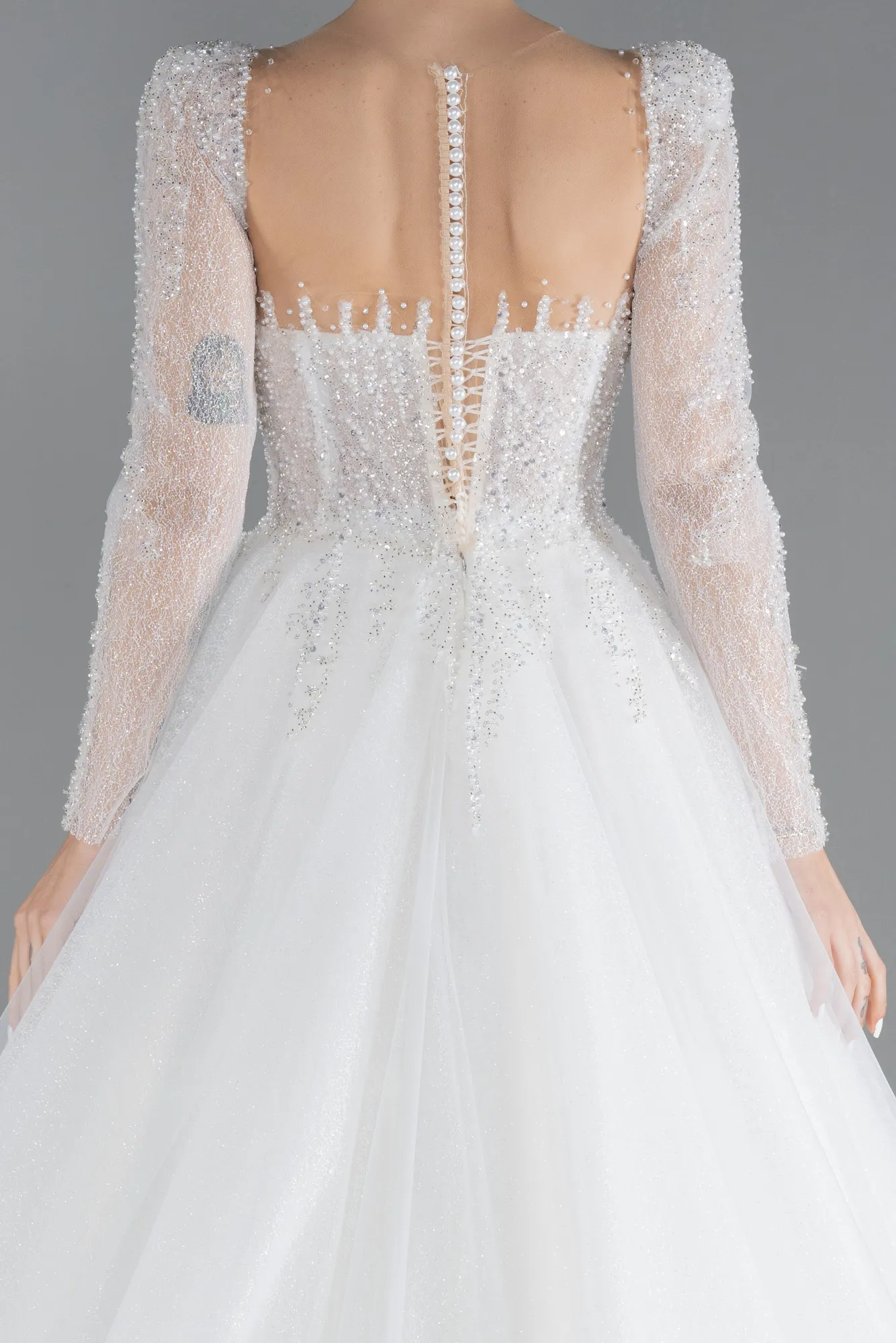 Stoned Long Sleeve Underwire Silvery Wedding Dress ABG055