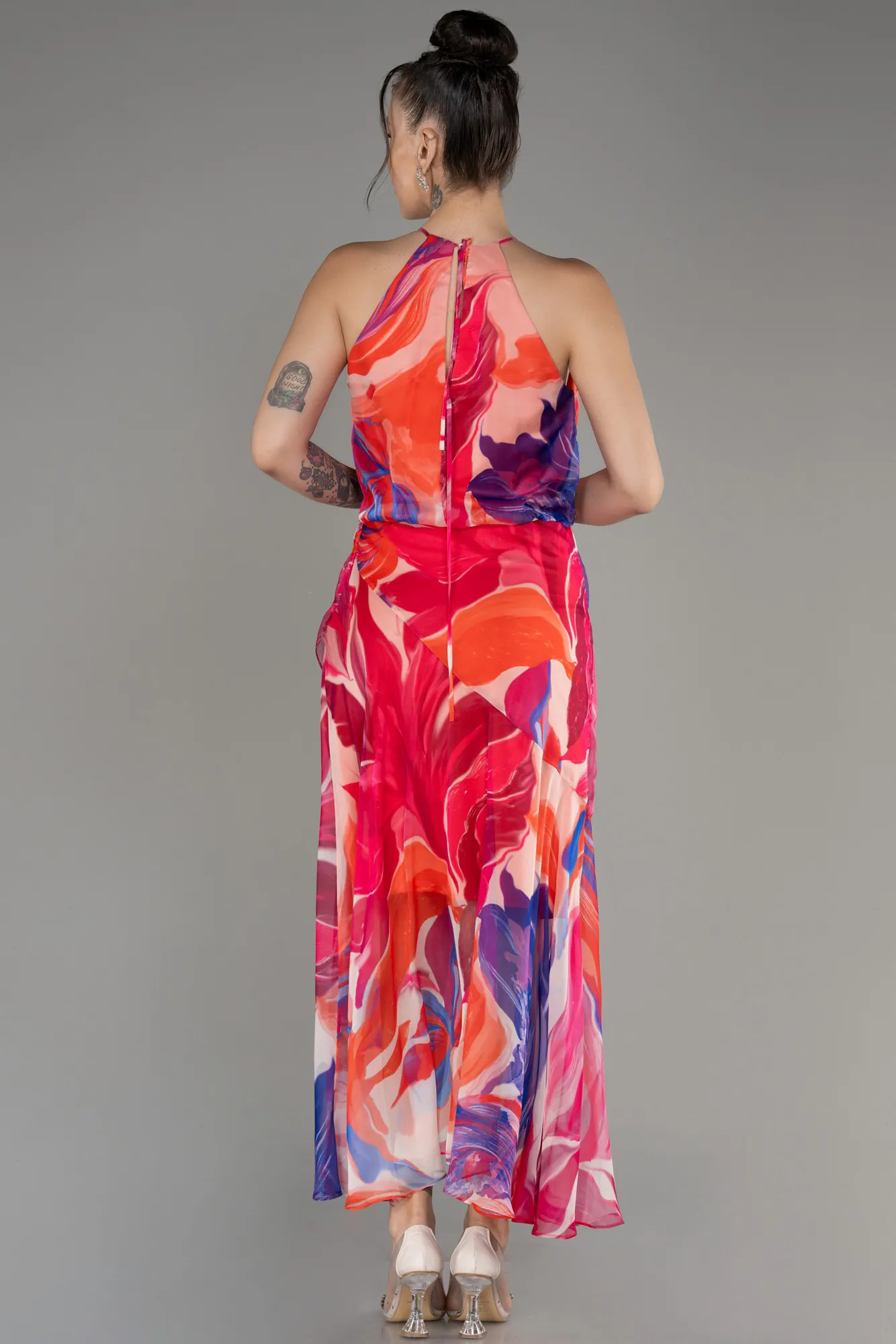 Halter Neck Midi Patterned Cocktail Dress ABK2107