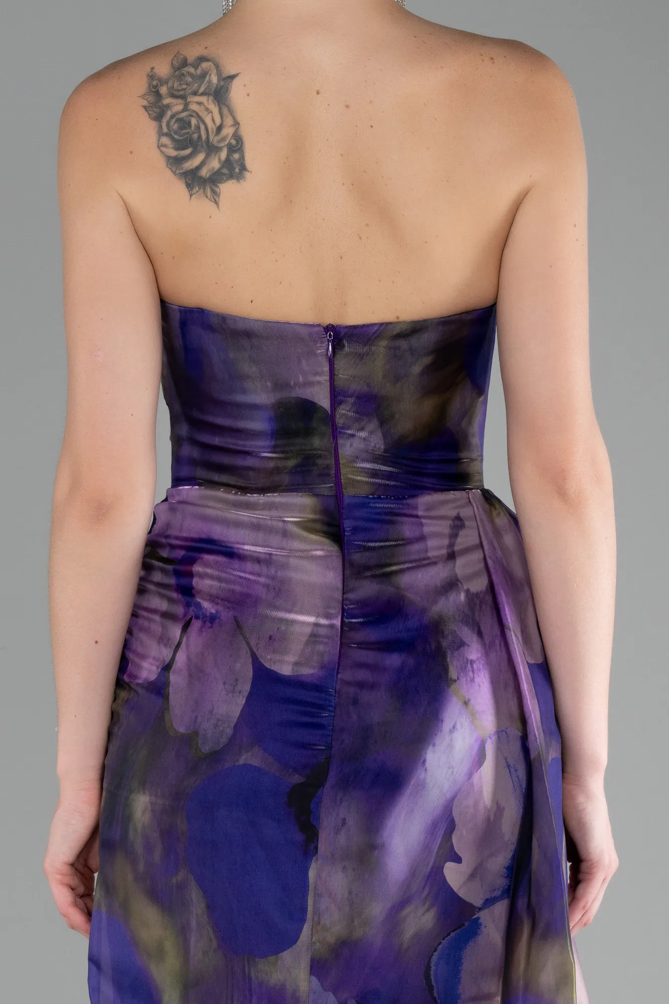 Strapless Slit Long Printed Satin Prom Dress ABU4169