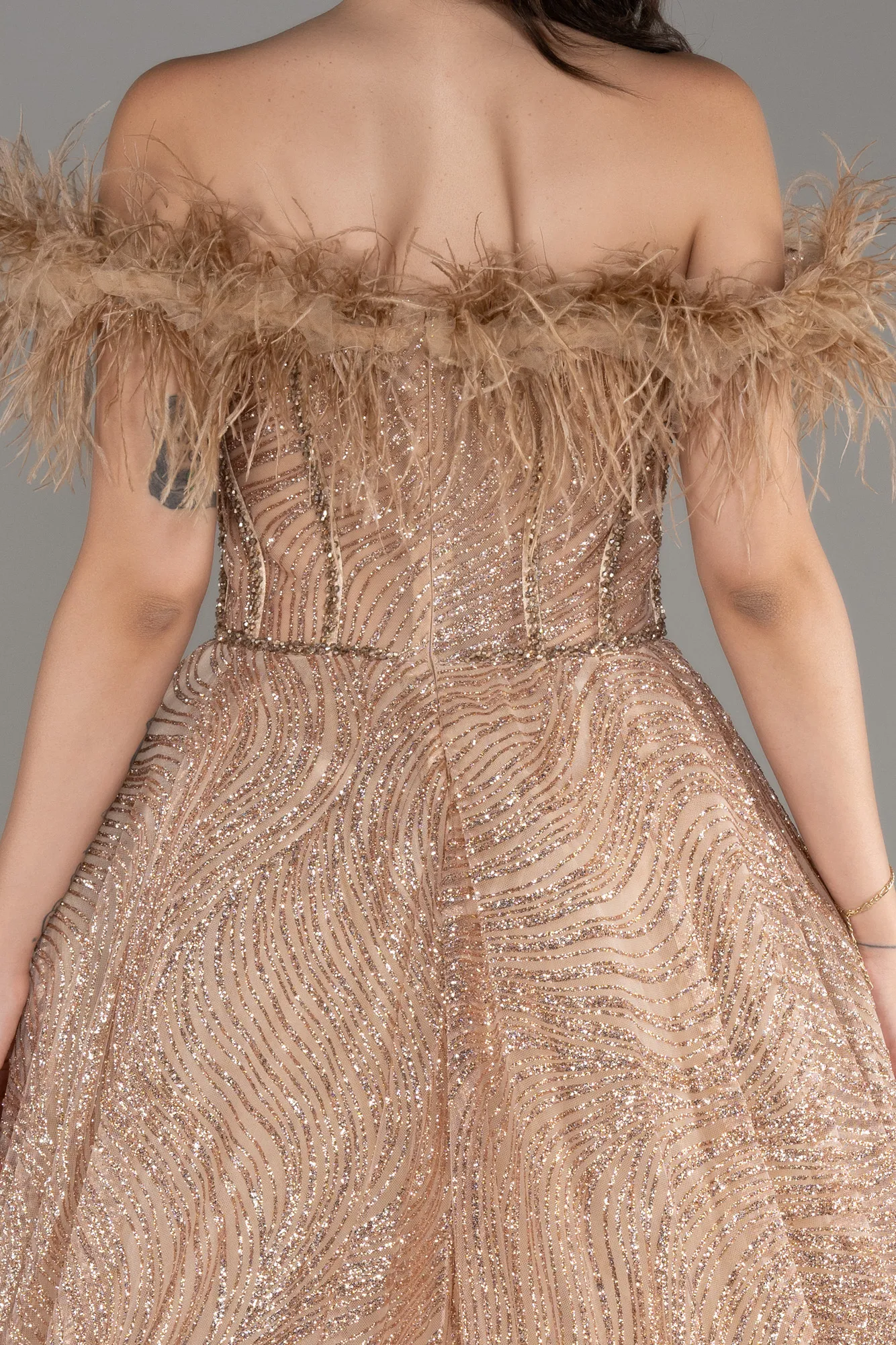 Off The Shoulder Long Silvery Ball Gown ABU4009