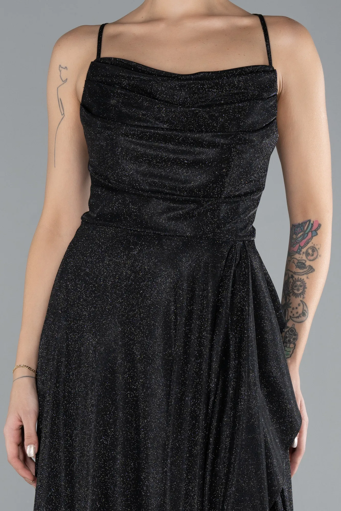 Low Cut Midi Glittery Cocktail Dress ABK2170