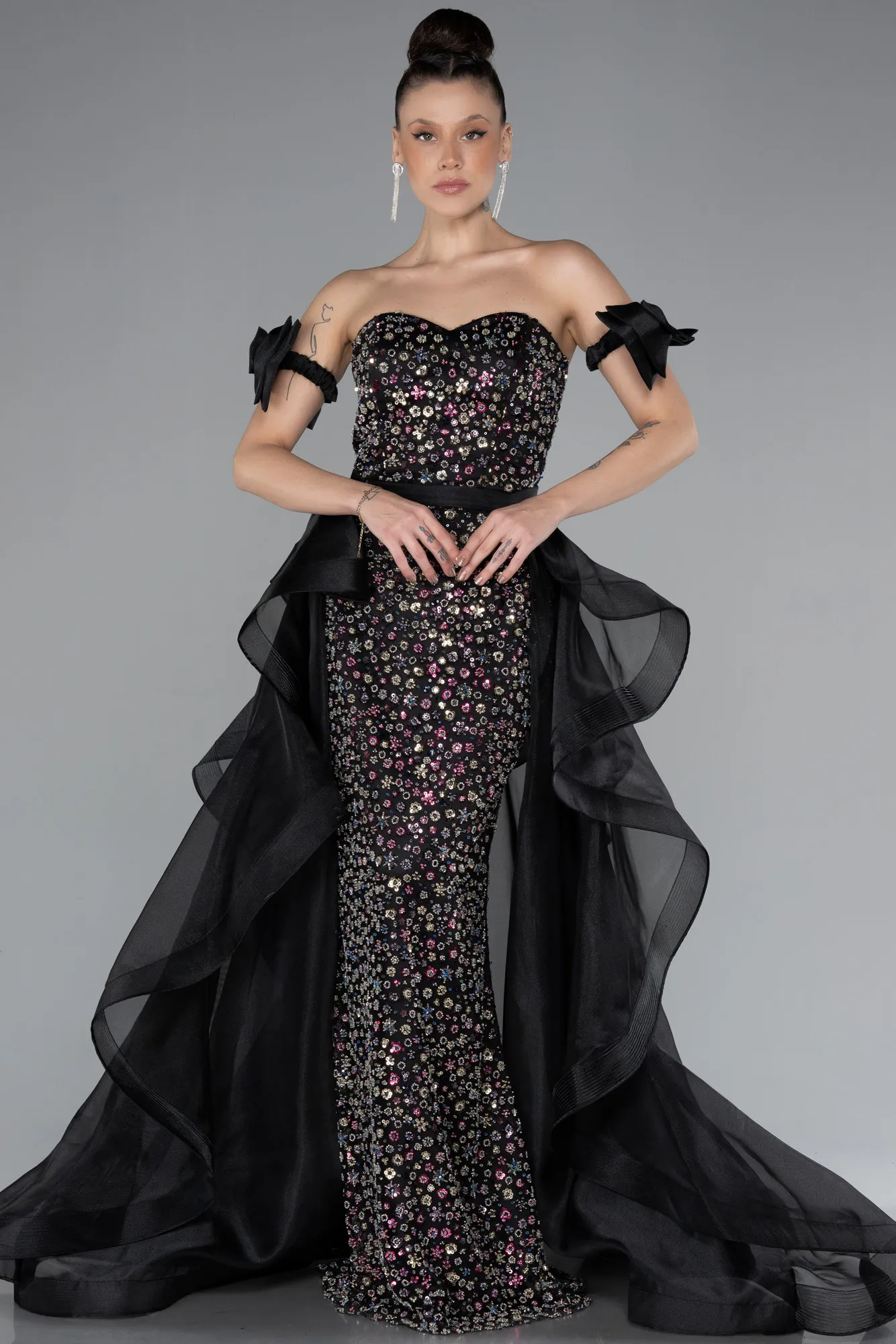 Strapless Stone Tailed Long Special Design Evening Gown ABU4538