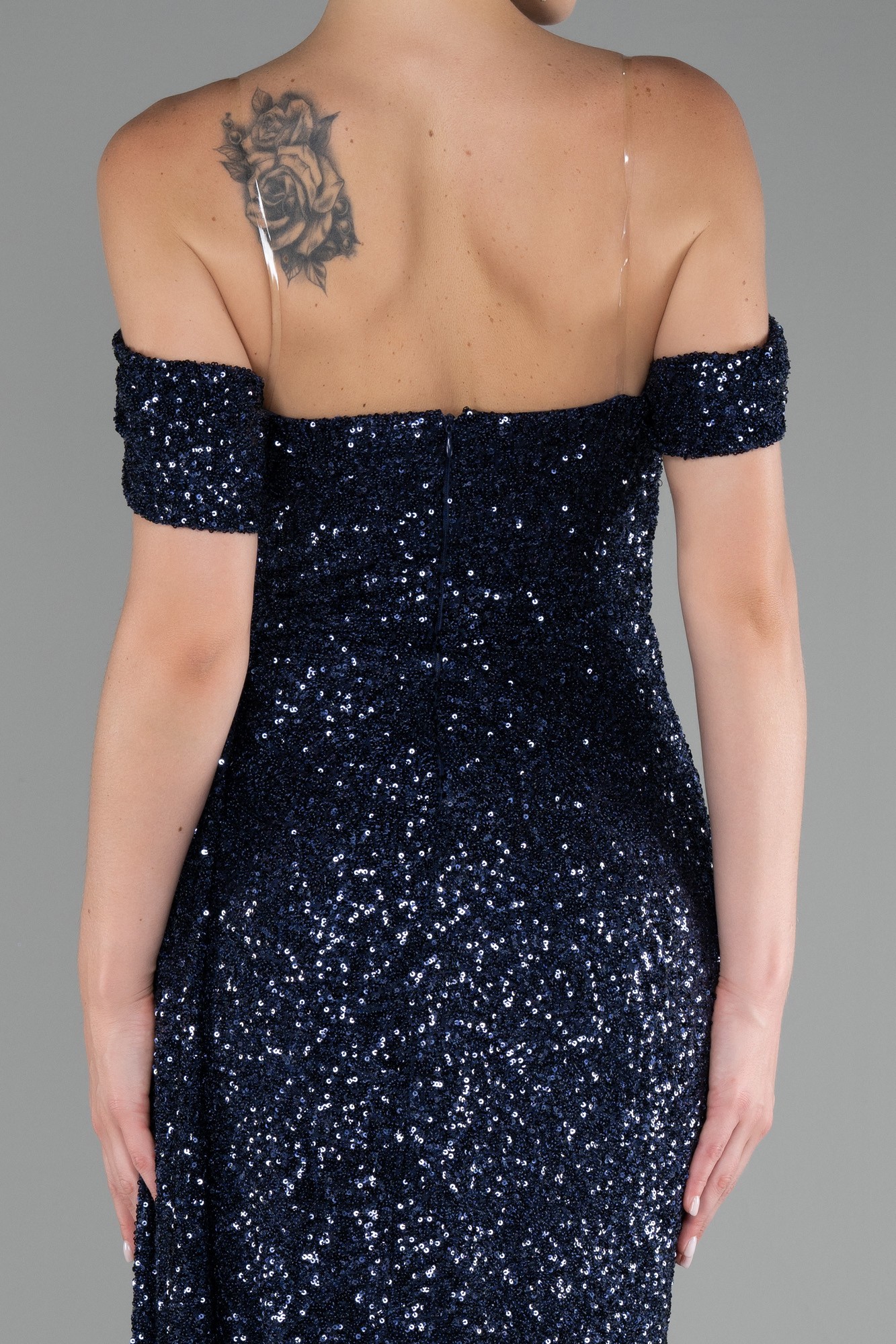 Off Shoulder Boat Neck Slit Sequined Long Evening Gown ABU4074