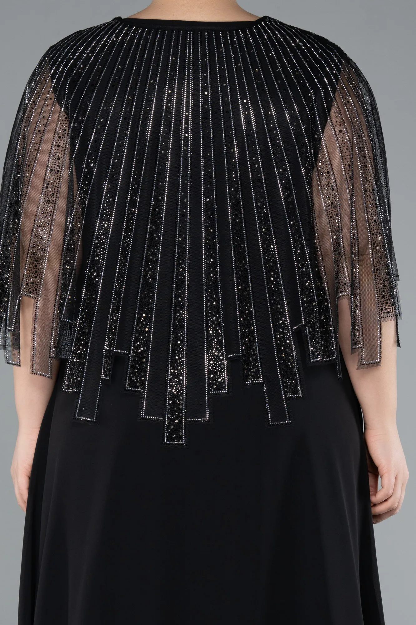 Stone Shawl Detailed Two Piece Long Chiffon Plus Size Evening Gown ABU4795