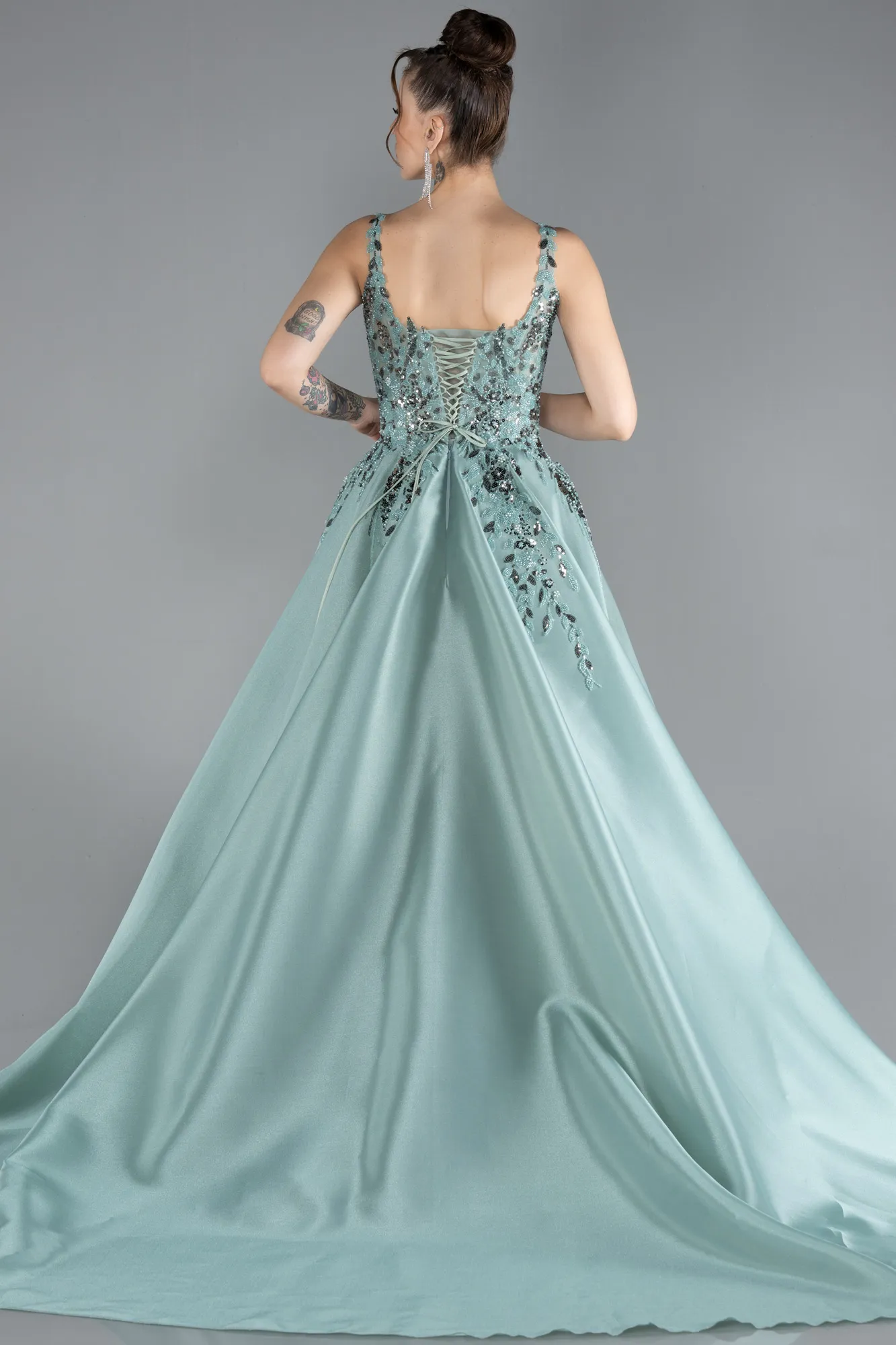 Sleeveless Embroidered Long Haute Couture Dress ABU4447