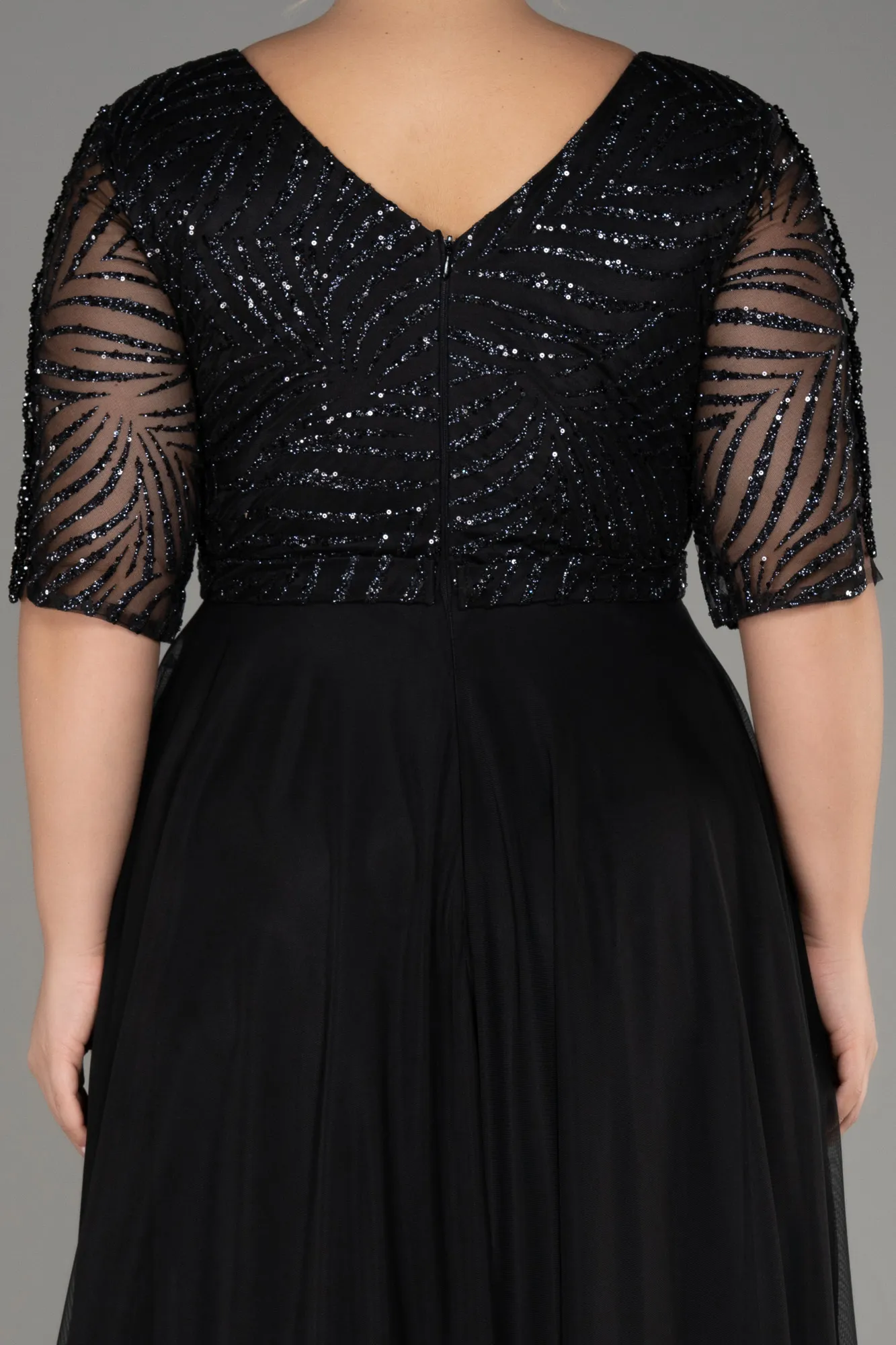 Glittery Short Sleeve Long Plus Size Evening Dress ABU3844