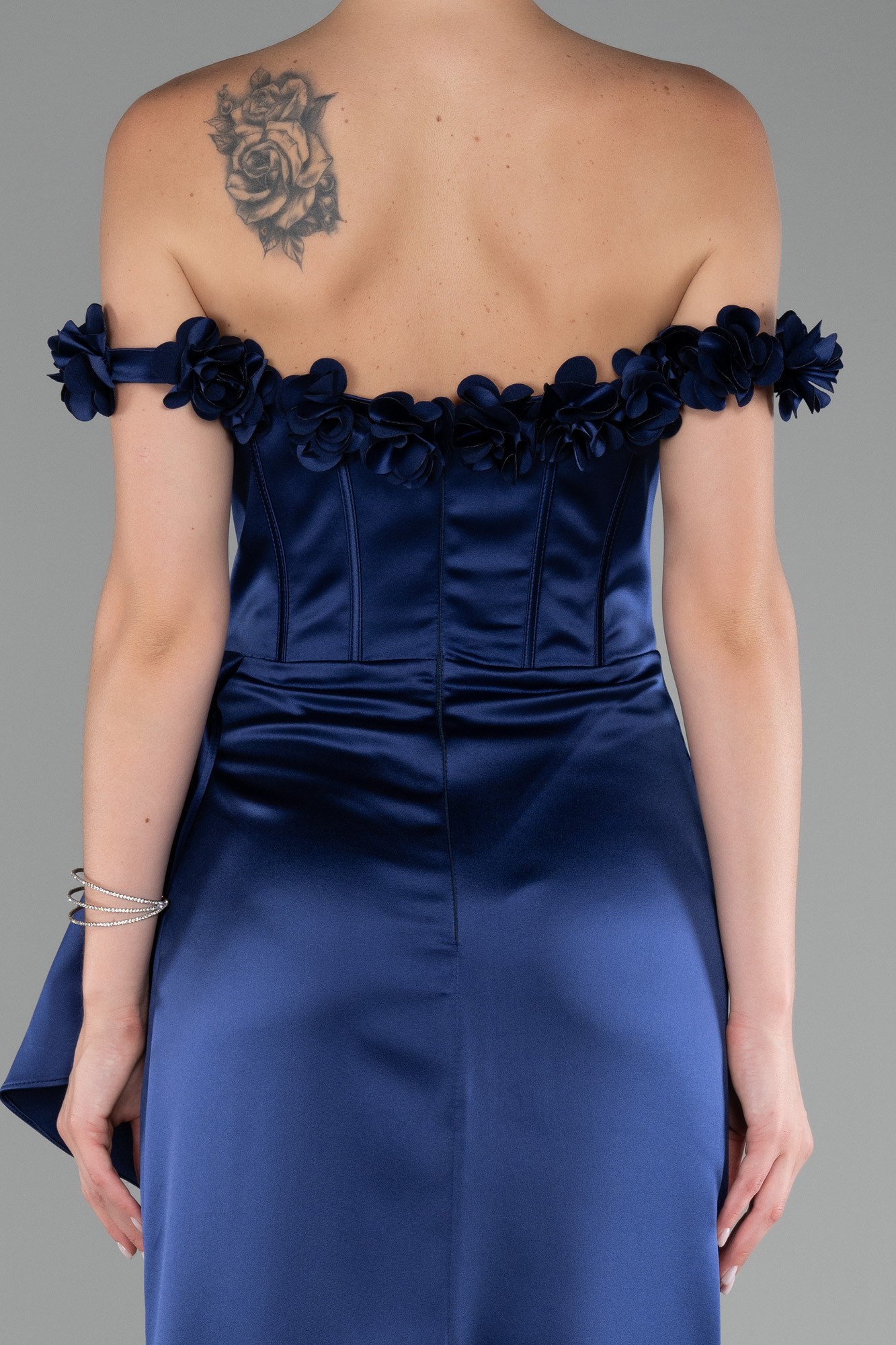 Slit Boat Neck Long Satin Evening Dress ABU4055