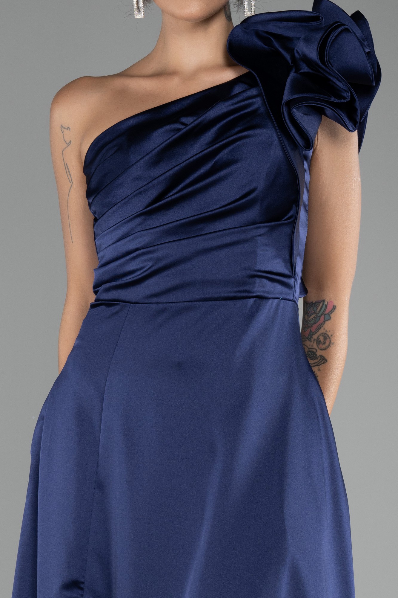 One Shoulder Slit Long Satin Evening Dress ABU4092