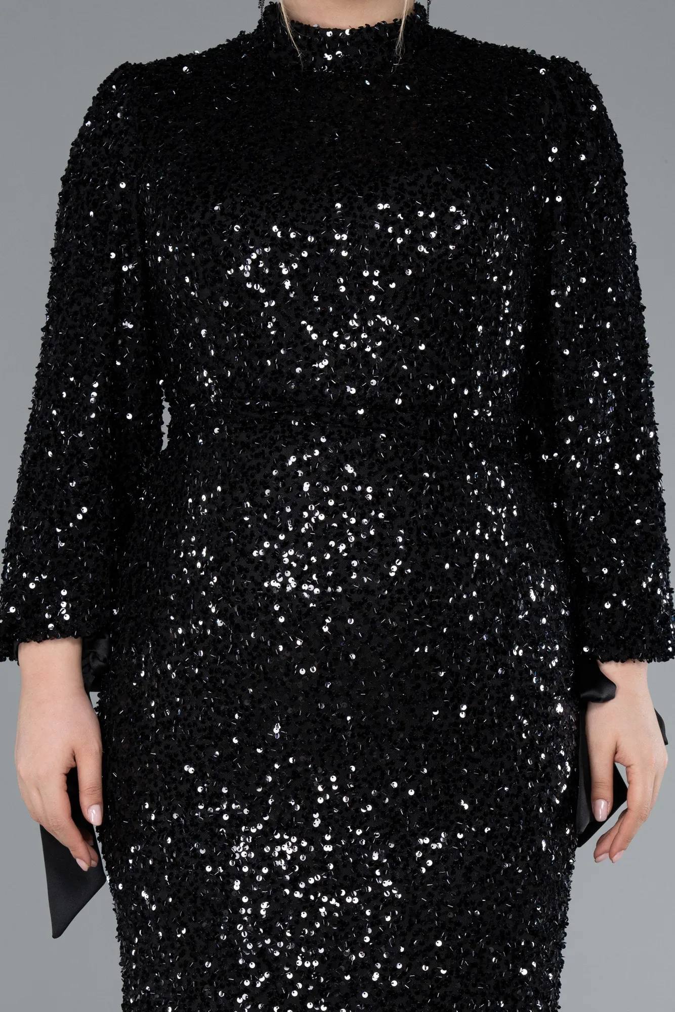 Long Sleeve High Collar Sequined Plus Size Evening Gown ABU4565