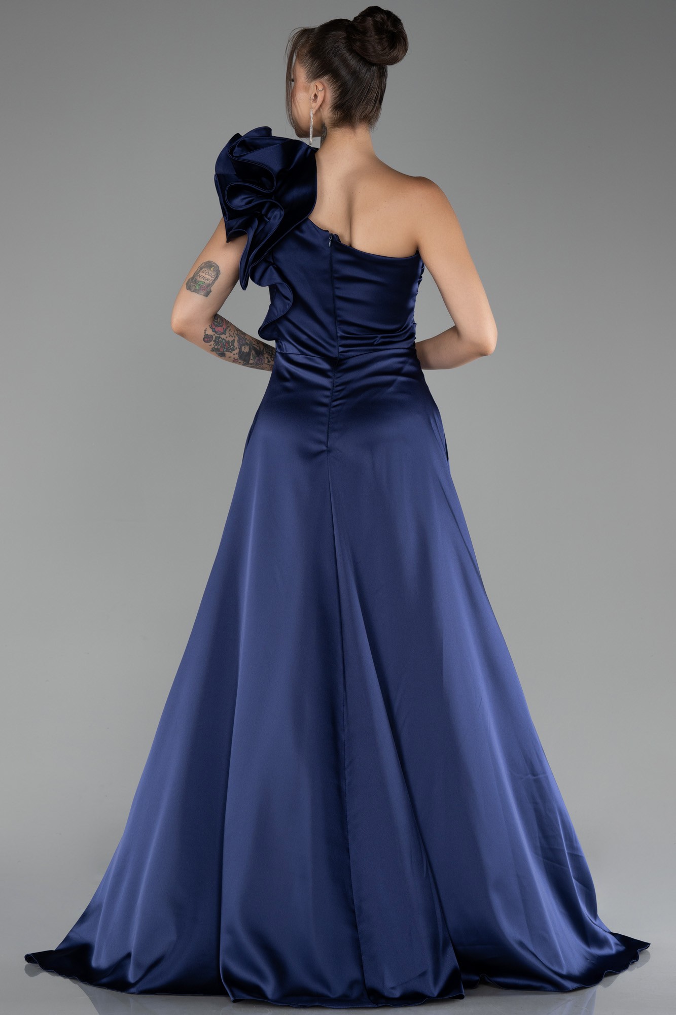One Shoulder Slit Long Satin Evening Dress ABU4092