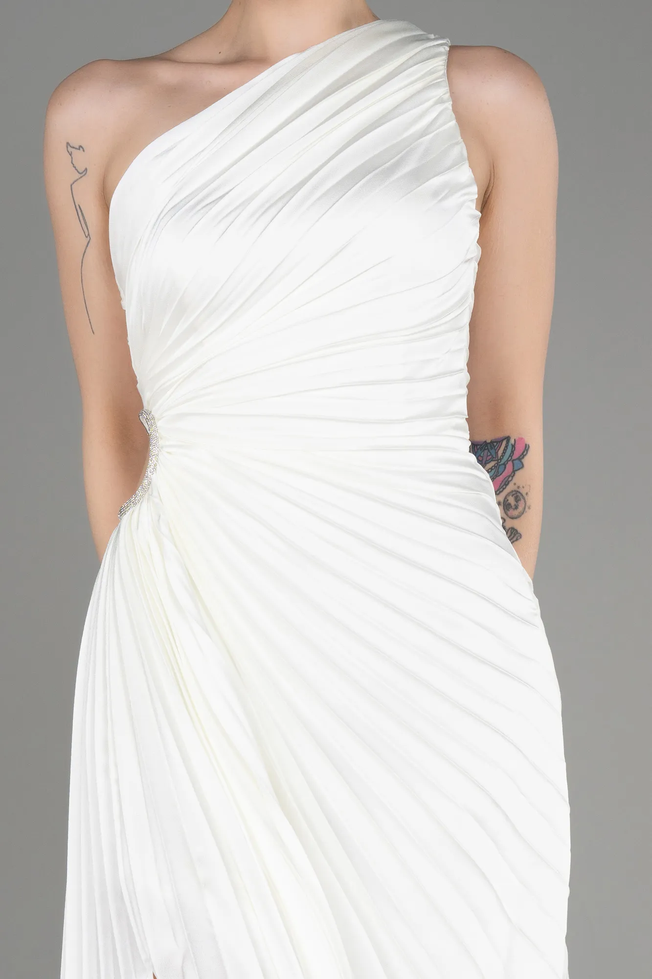 One Shoulder Midi Satin Cocktail Dress ABK2046