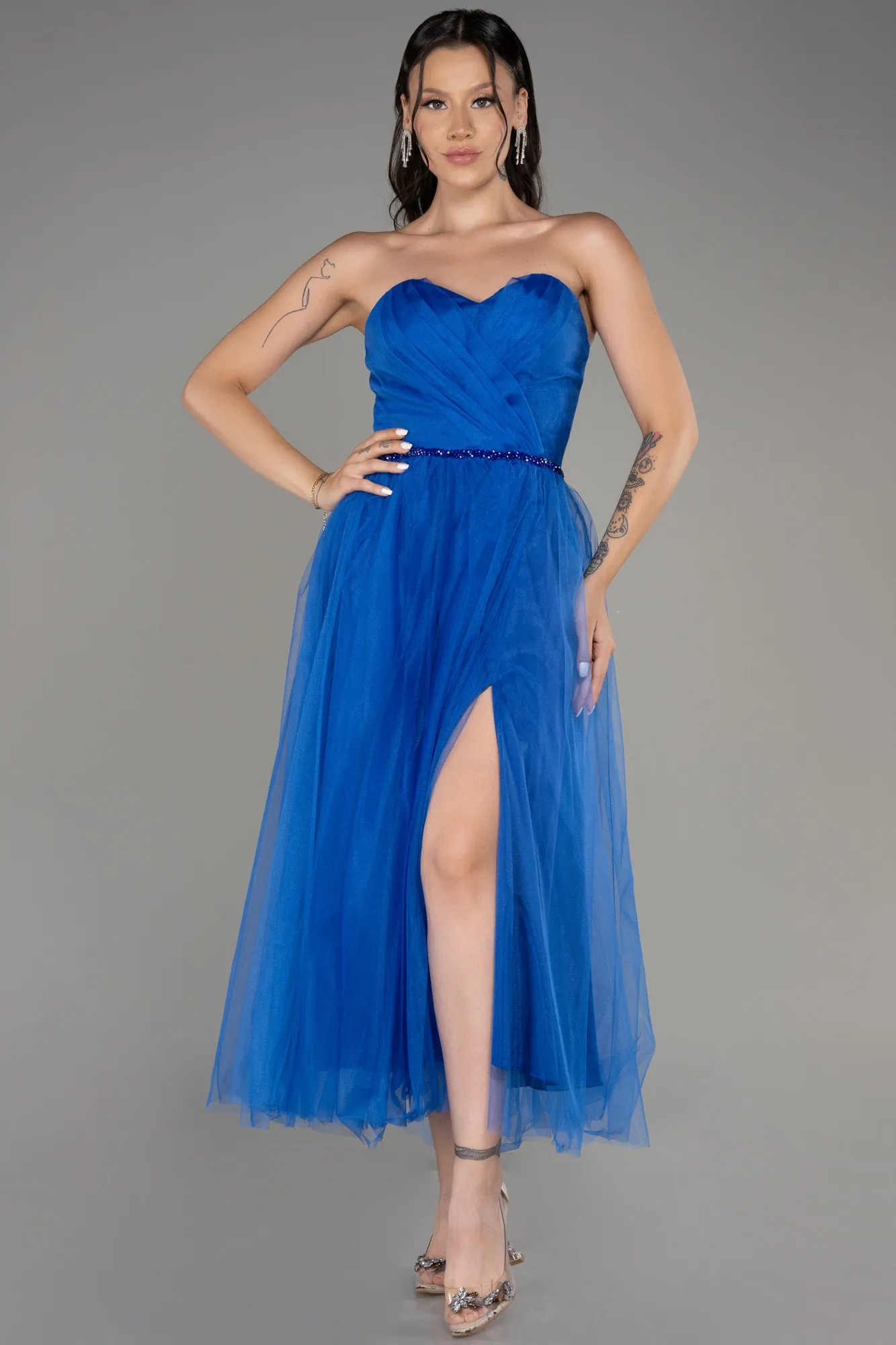 Strapless Slit Midi Cocktail Dress ABK2099