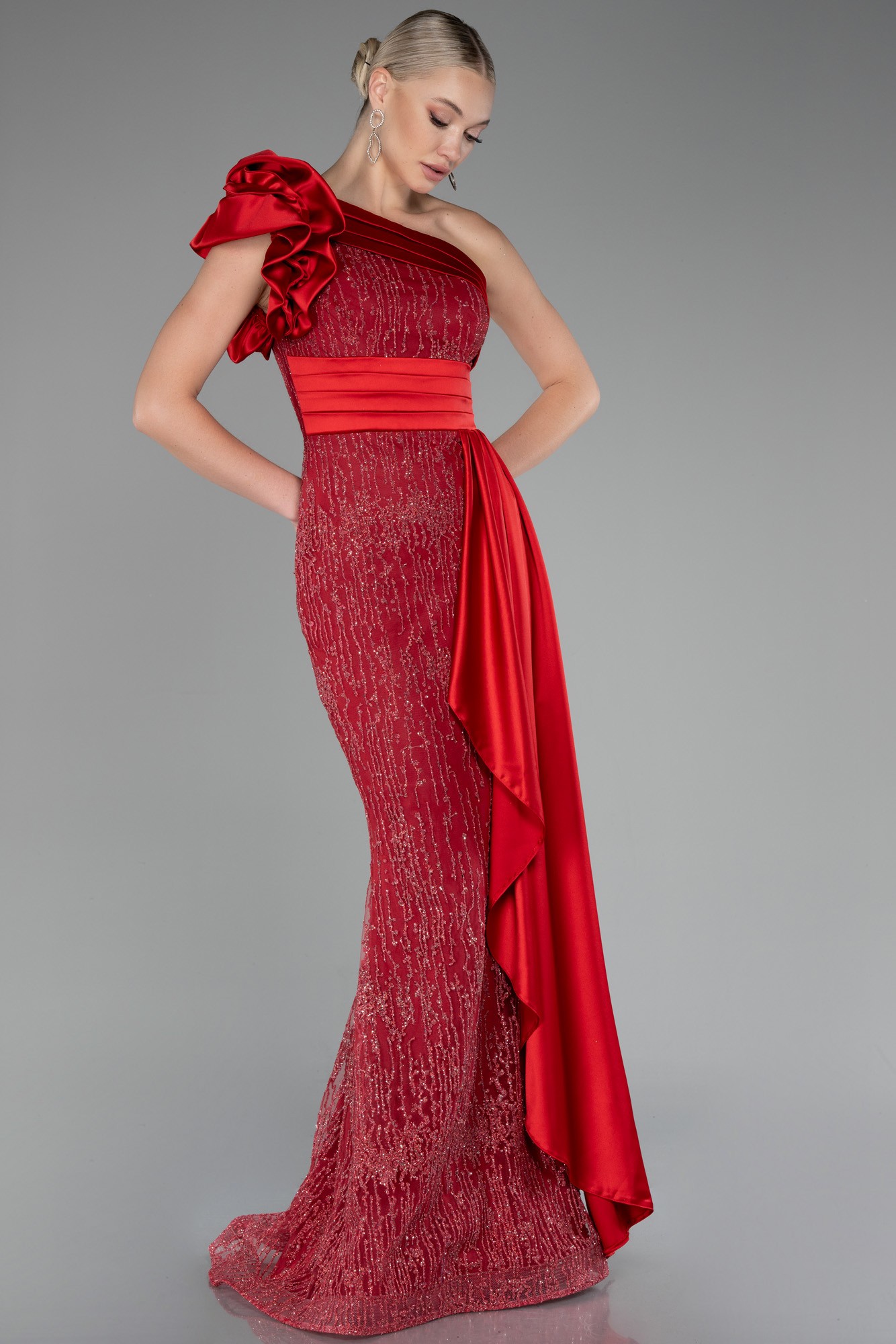 One Shoulder Glitter Long Evening Gown ABU4059
