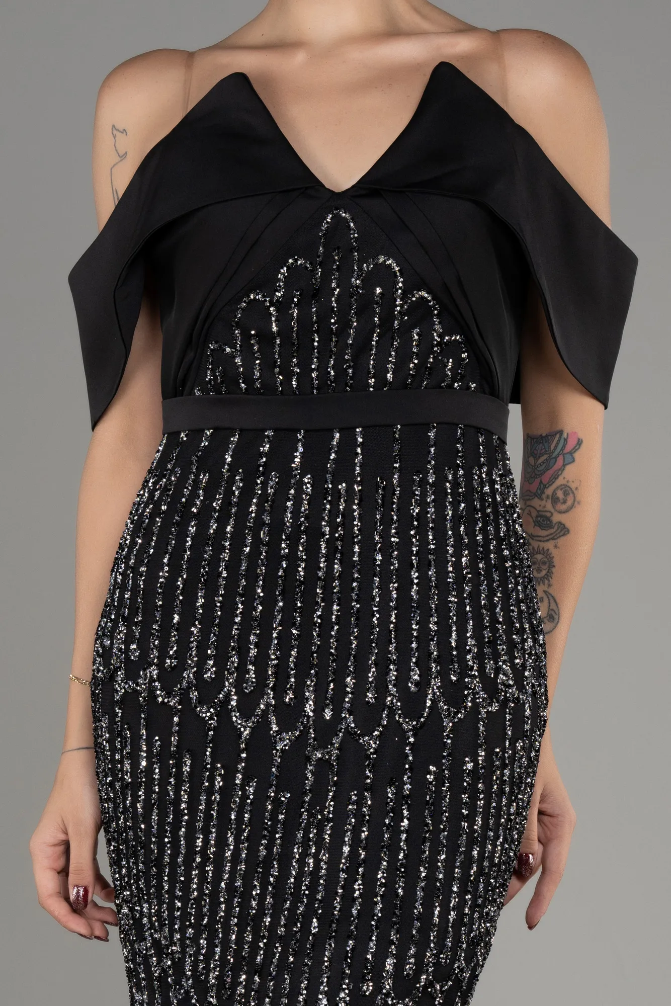 Boat Neck Stone Evening Gown ABU4047