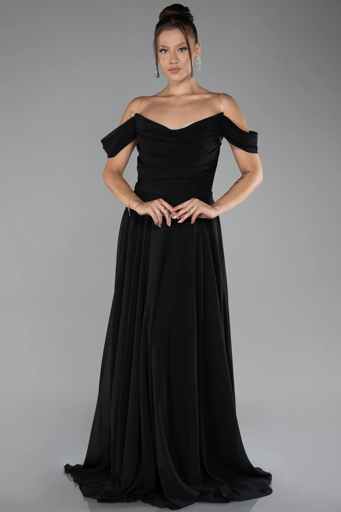 Boat Neck Long Chiffon Evening Dress ABU4078