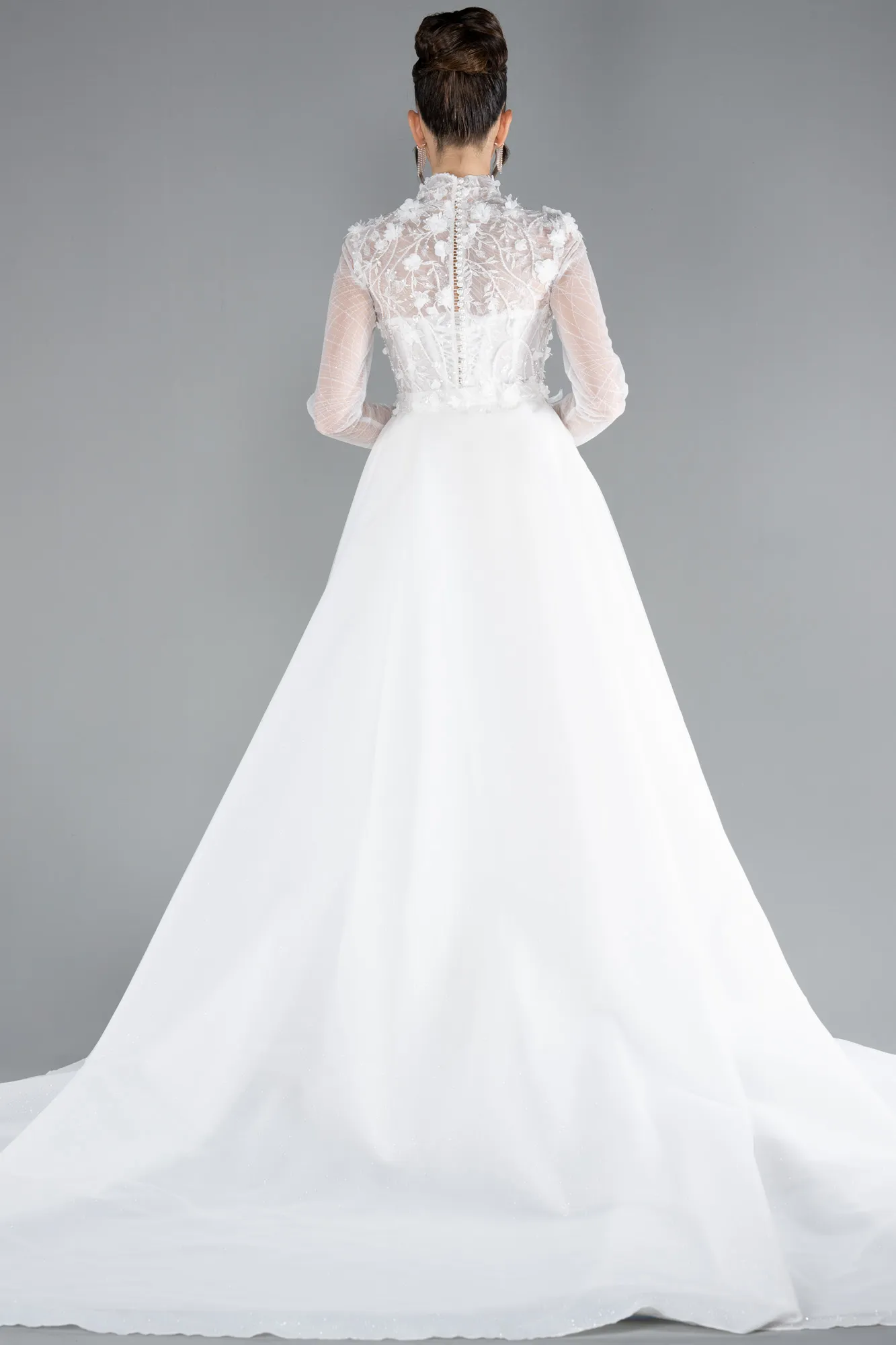 Long Sleeve Guipure Silvery Tail Wedding Dress ABU4342