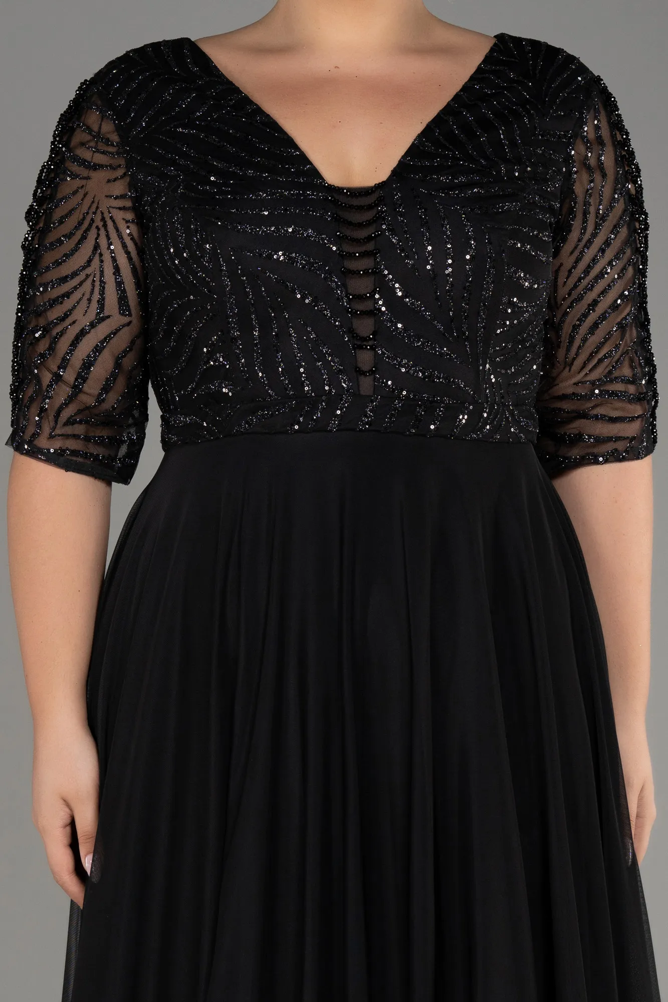 Glittery Short Sleeve Long Plus Size Evening Dress ABU3844