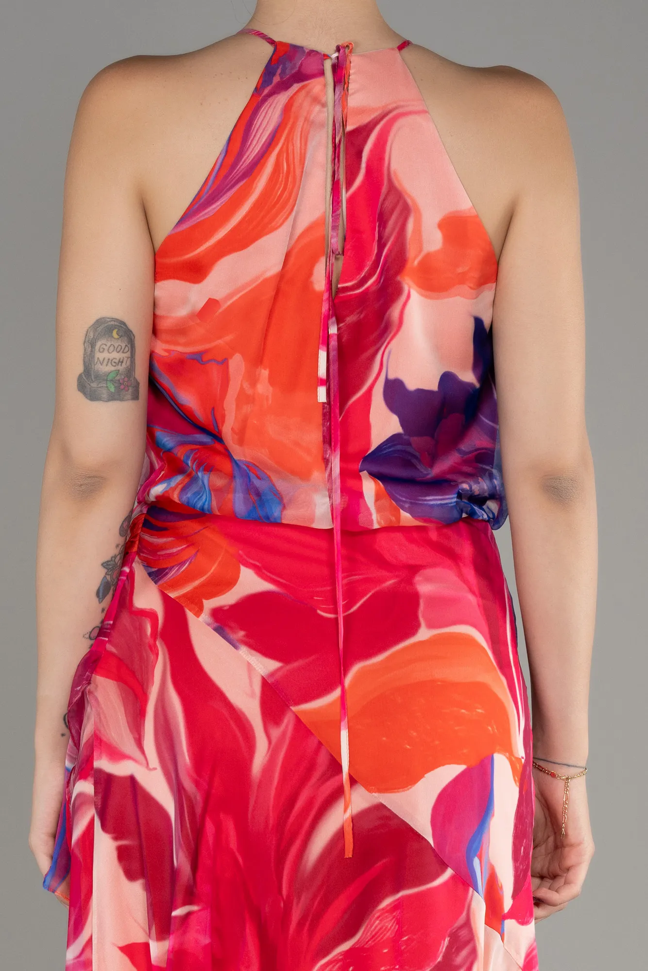 Halter Neck Midi Patterned Cocktail Dress ABK2107