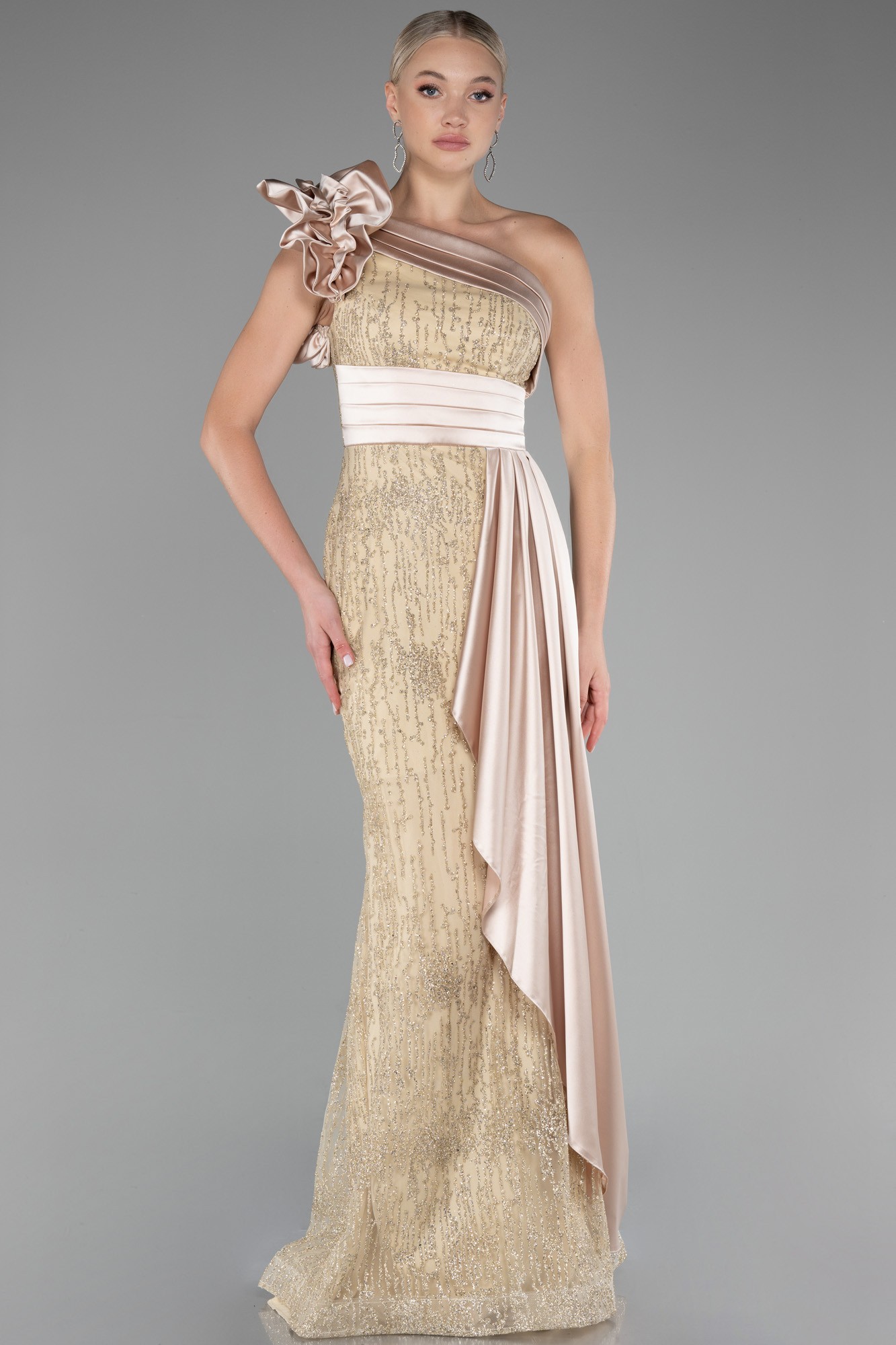 One Shoulder Glitter Long Evening Gown ABU4059