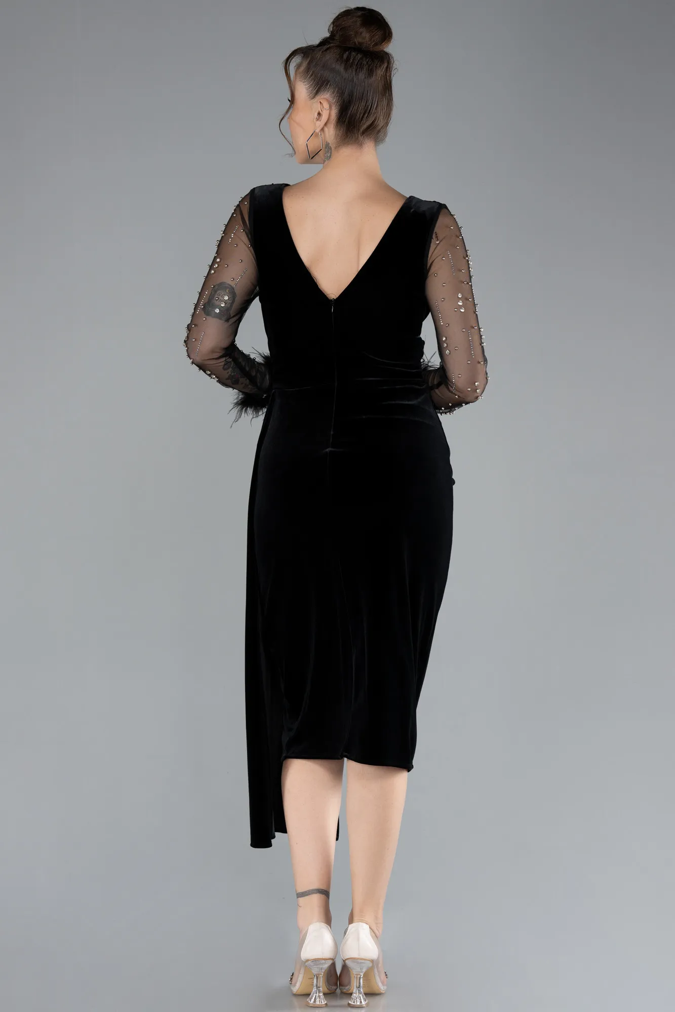 Long Sleeve Midi Velvet Invitation Dress ABK2168