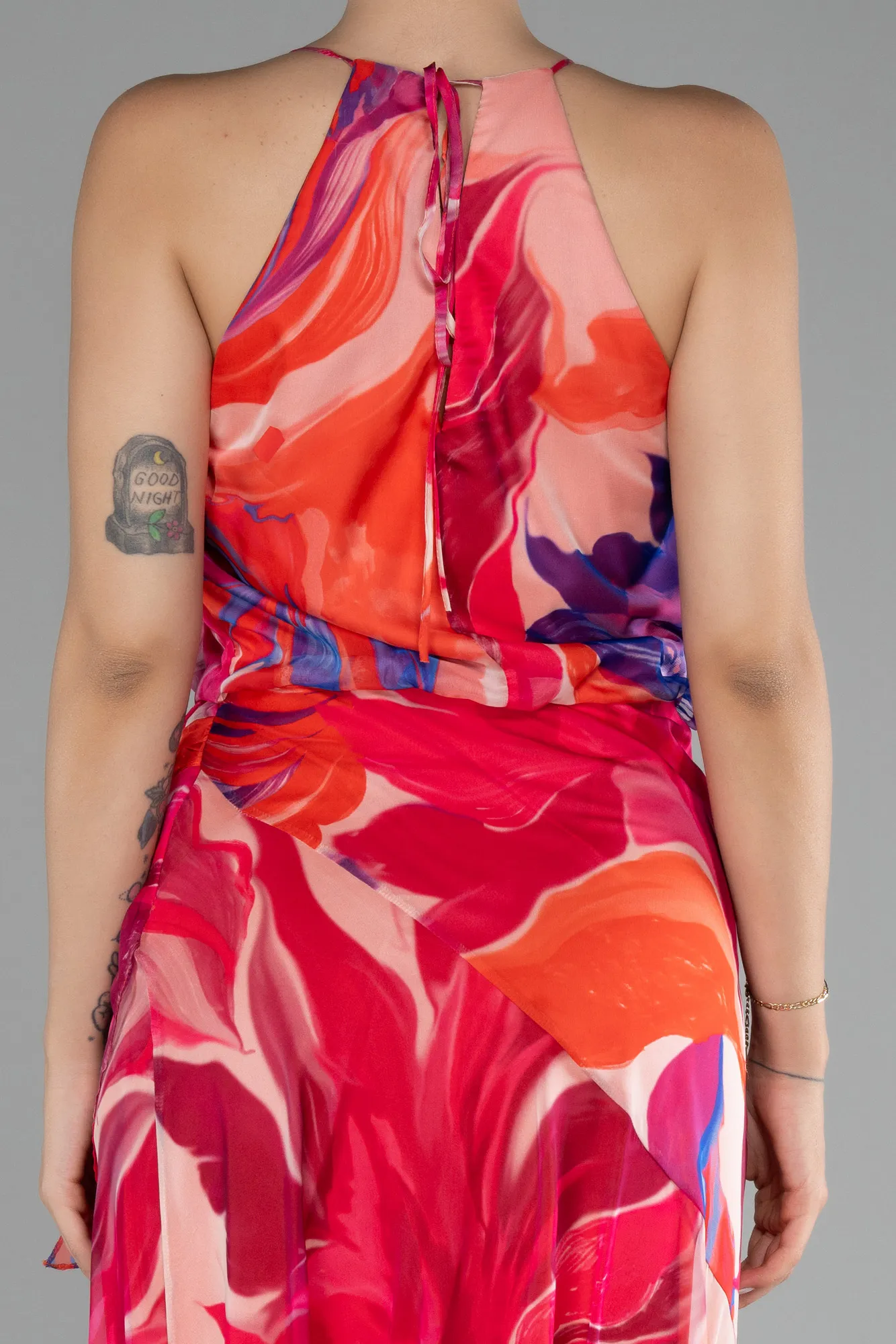 Halter Neck Midi Patterned Cocktail Dress ABK2107