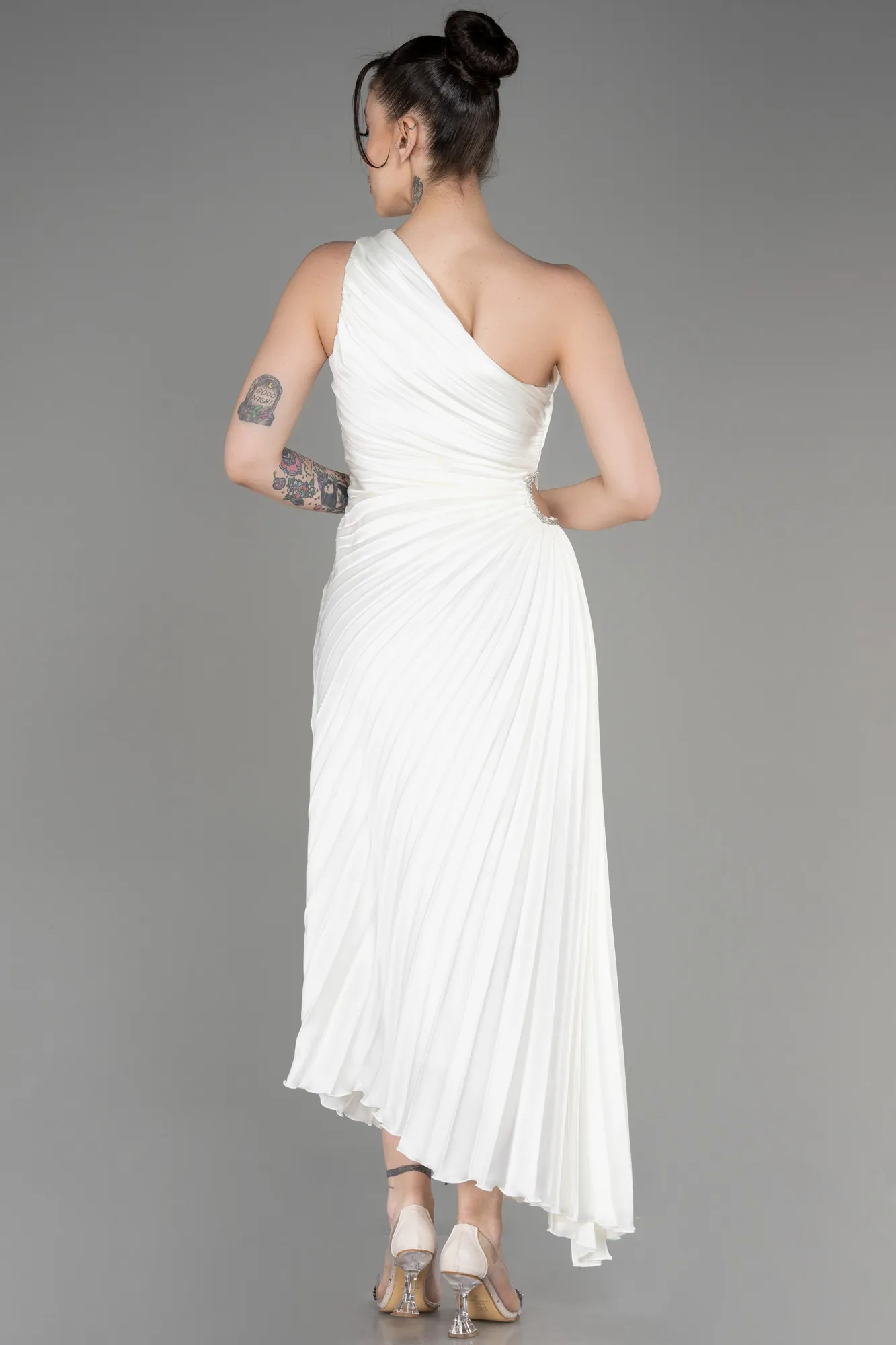 One Shoulder Midi Satin Cocktail Dress ABK2046