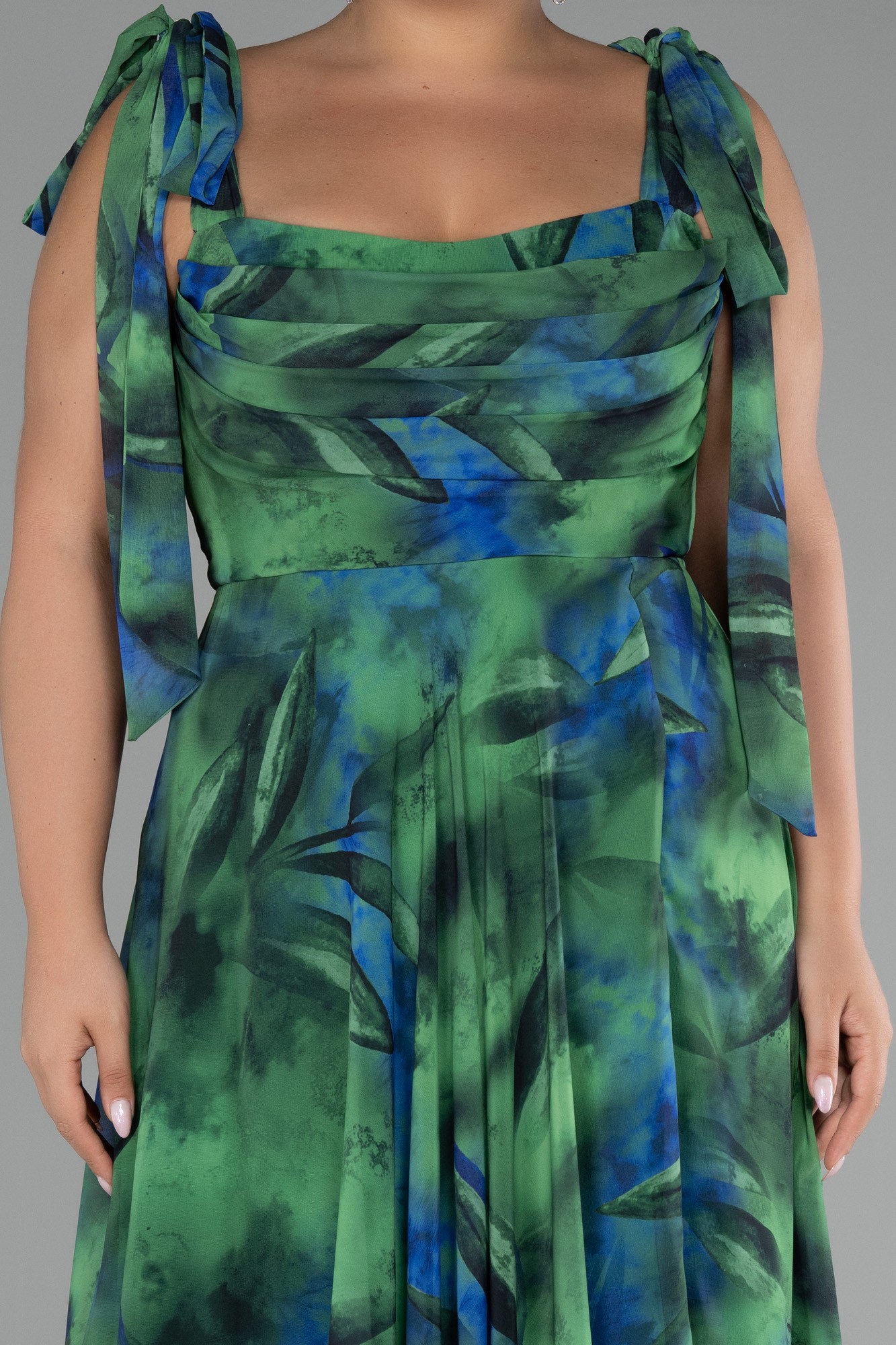 Strappy Slit Printed Long Plus Size Prom Dress ABU4204