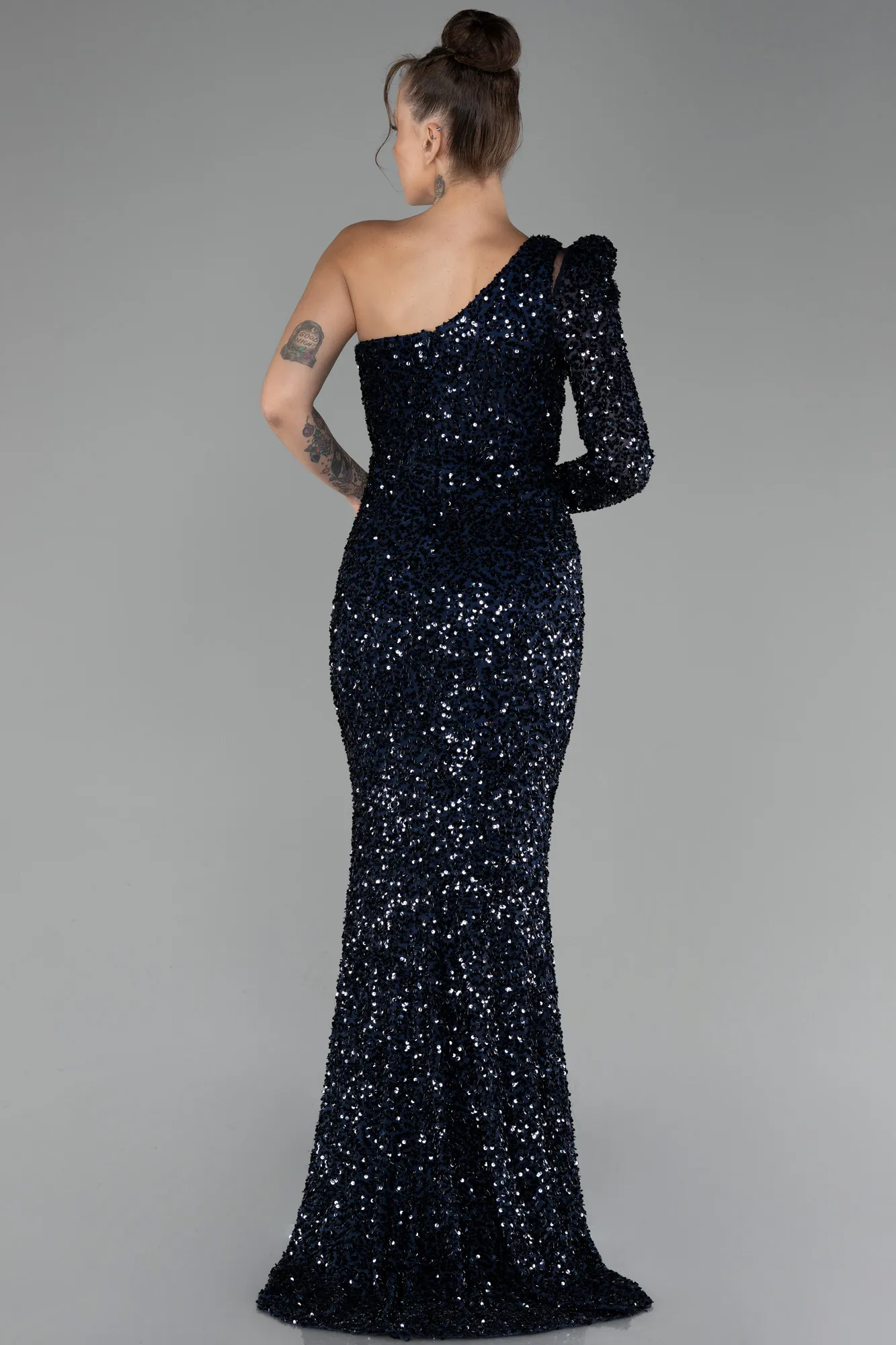 Single Sleeve Slit Long Sequined Evening Gown ABU4302