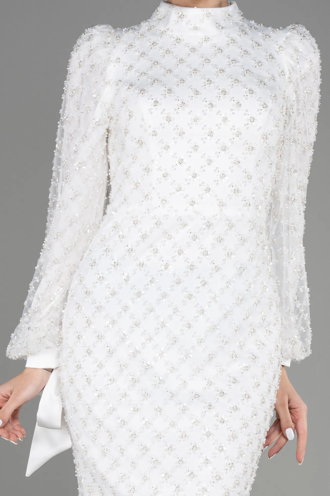 Beaded Long Sleeve Midi Evening Dress ABK2045