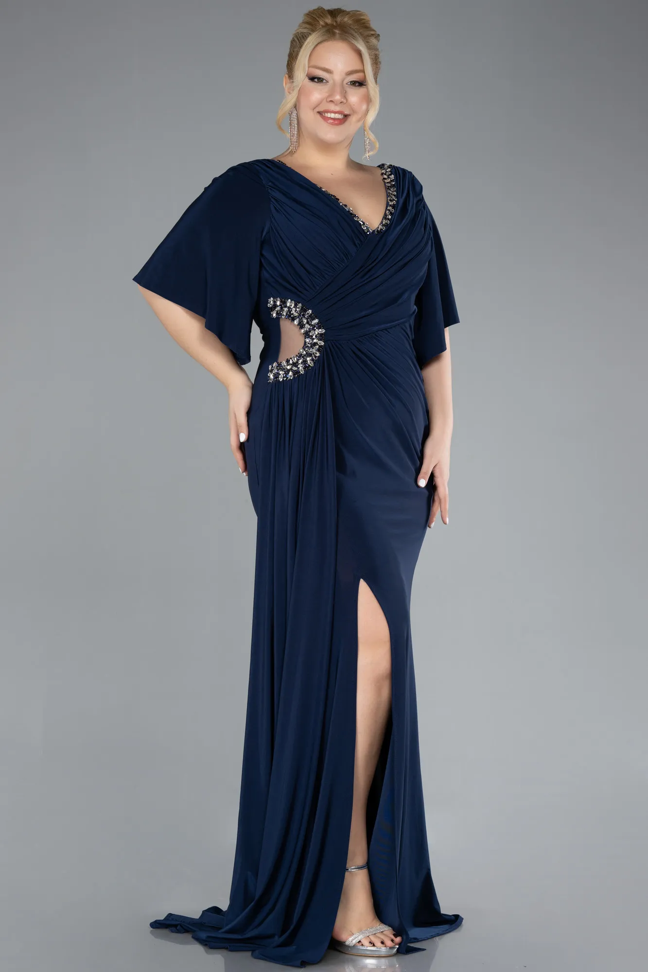 Short Sleeve Slit Long Plus Size Evening Dress ABU3735