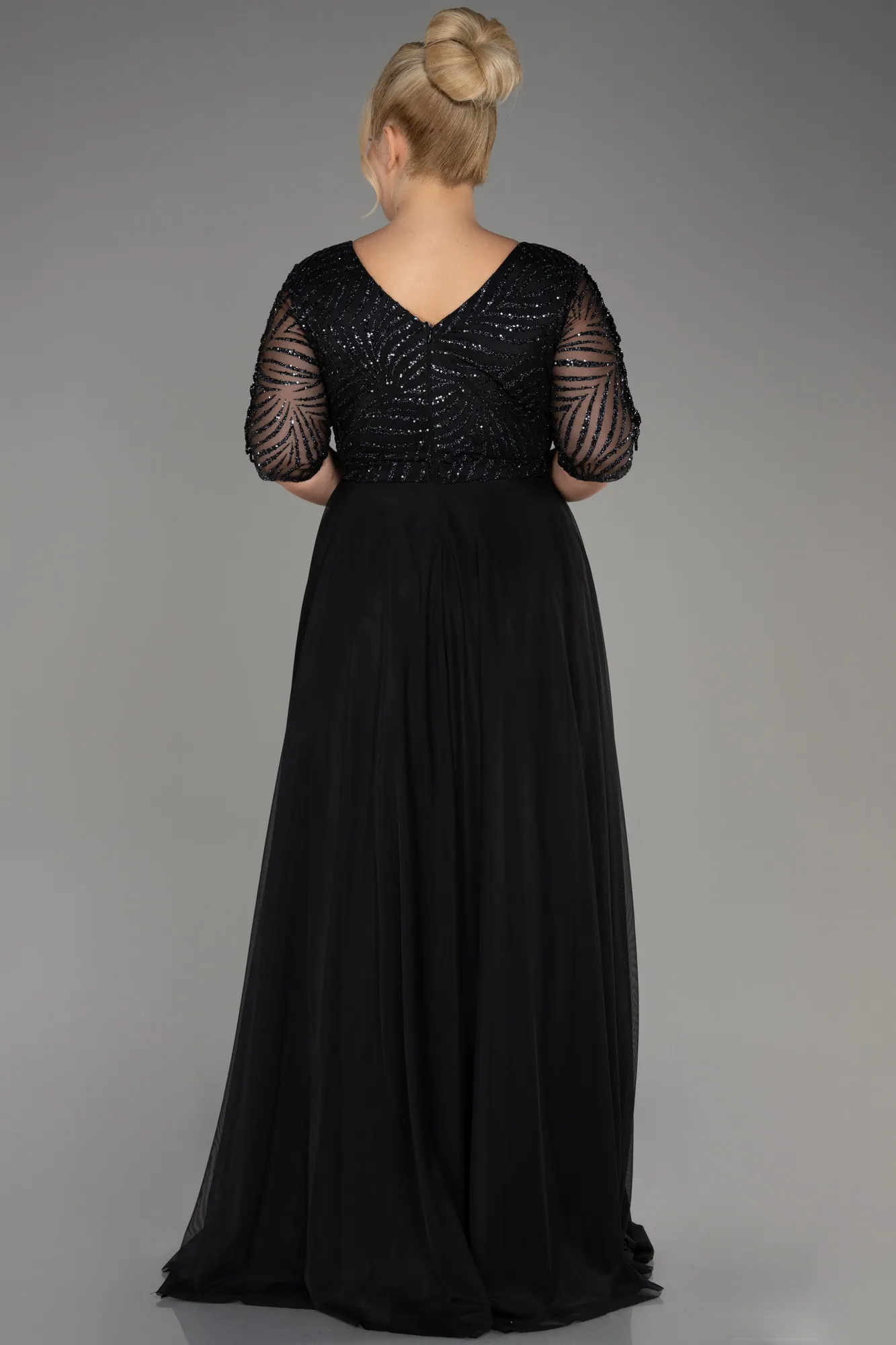 Glittery Short Sleeve Long Plus Size Evening Dress ABU3844