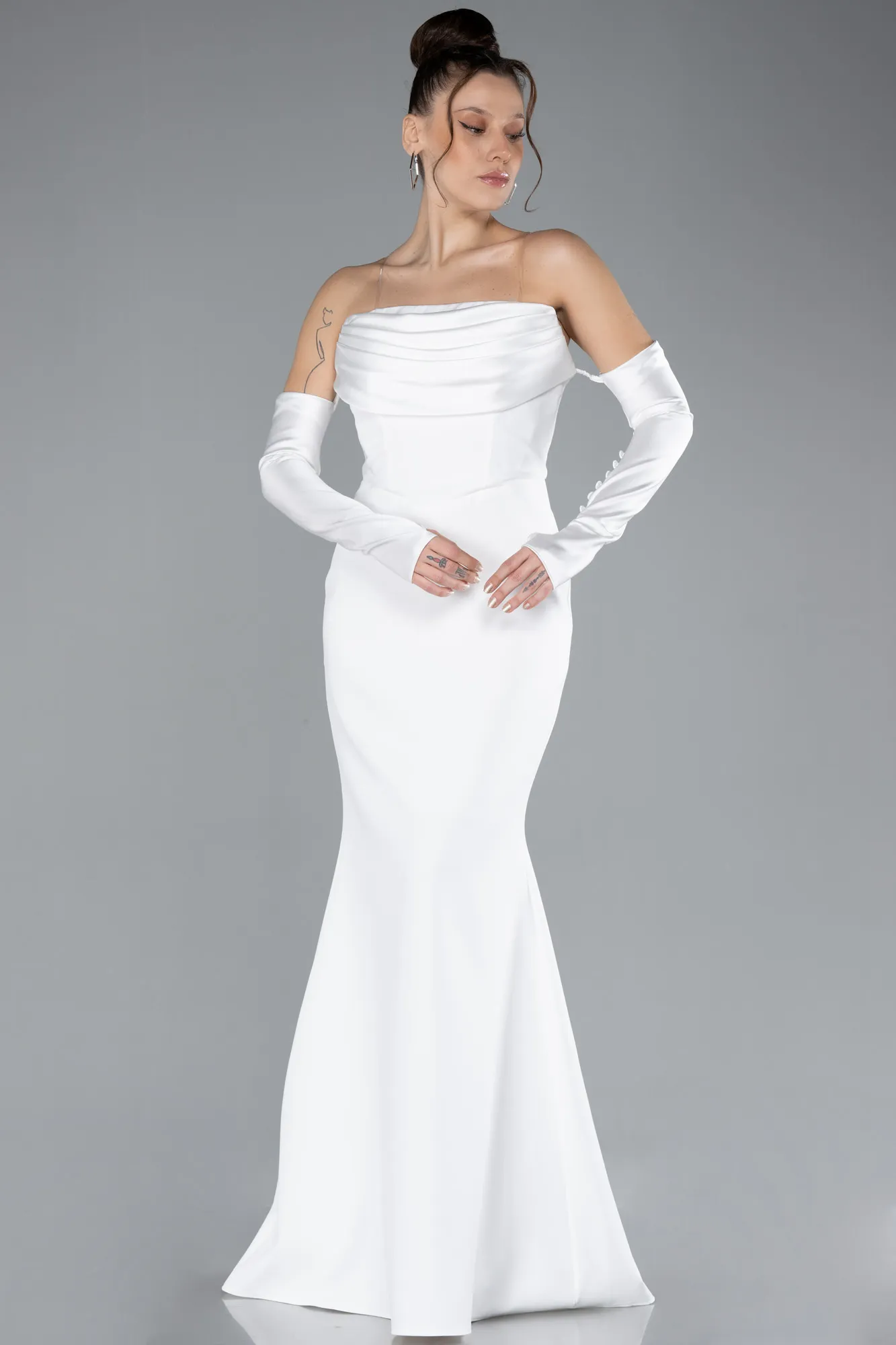 Strapless Sleeve Accessories Long Mermaid Prom Dress ABU4398