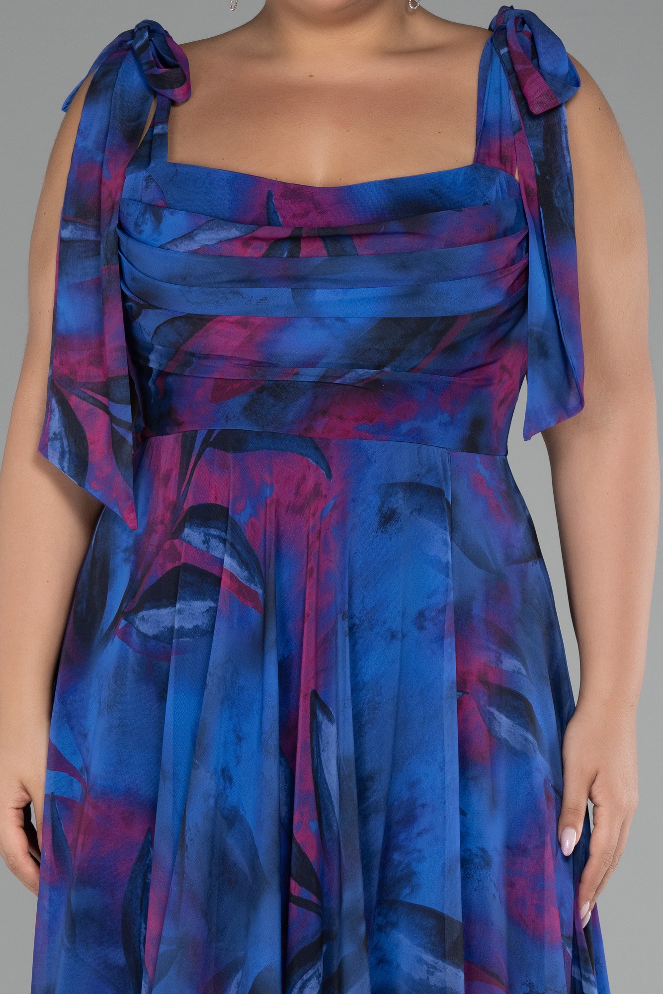 Strappy Slit Printed Long Plus Size Prom Dress ABU4204