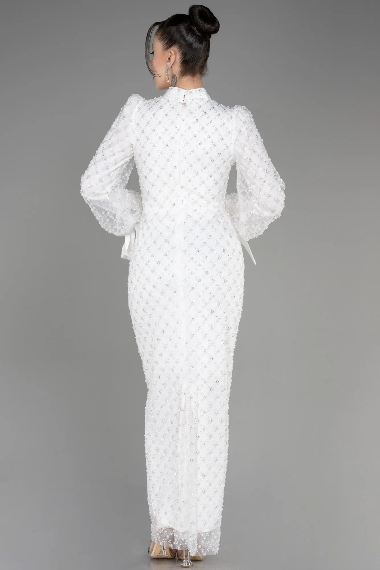 Beaded Long Sleeve Midi Evening Dress ABK2045