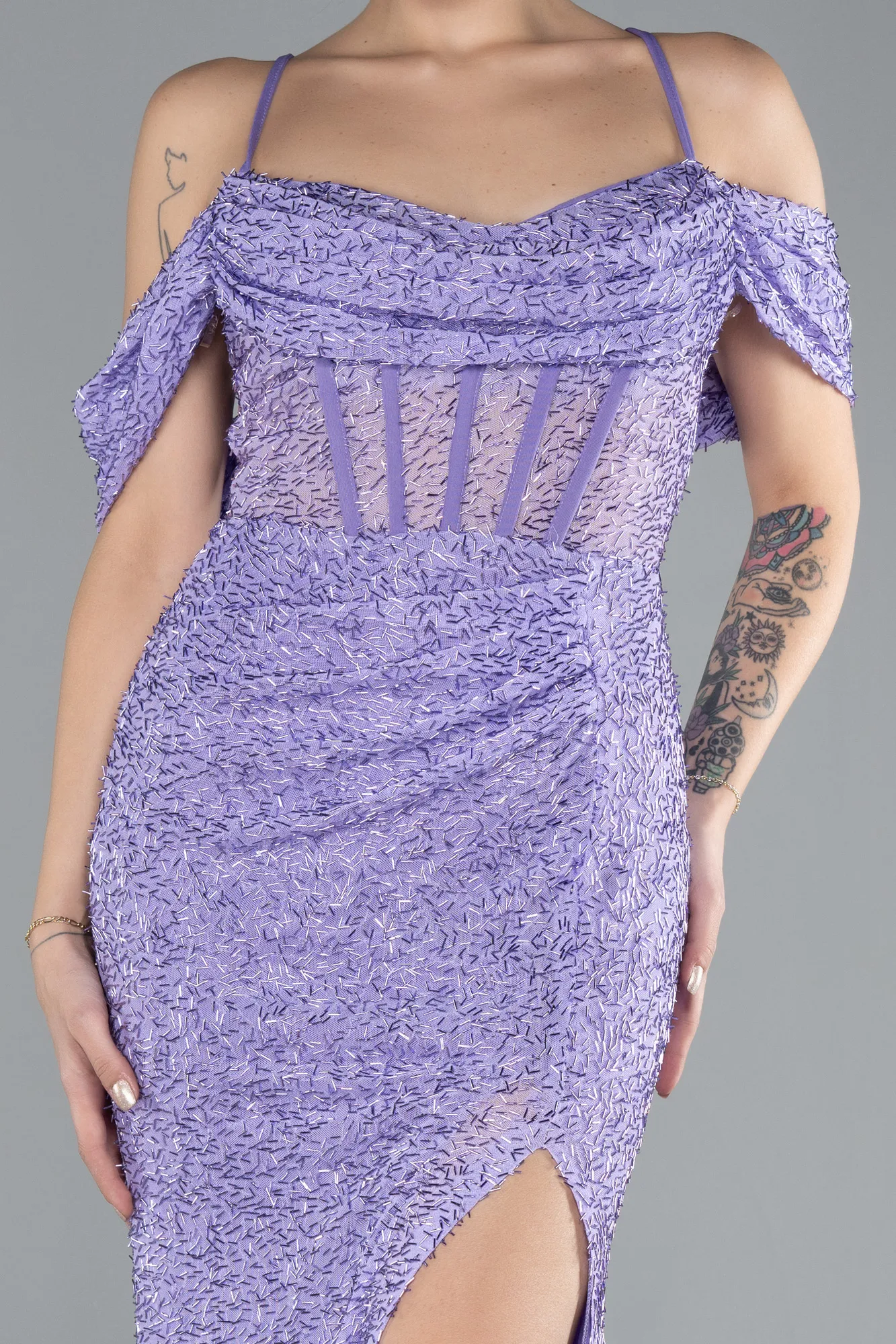 Slit Long Stone Prom Gown ABU4394