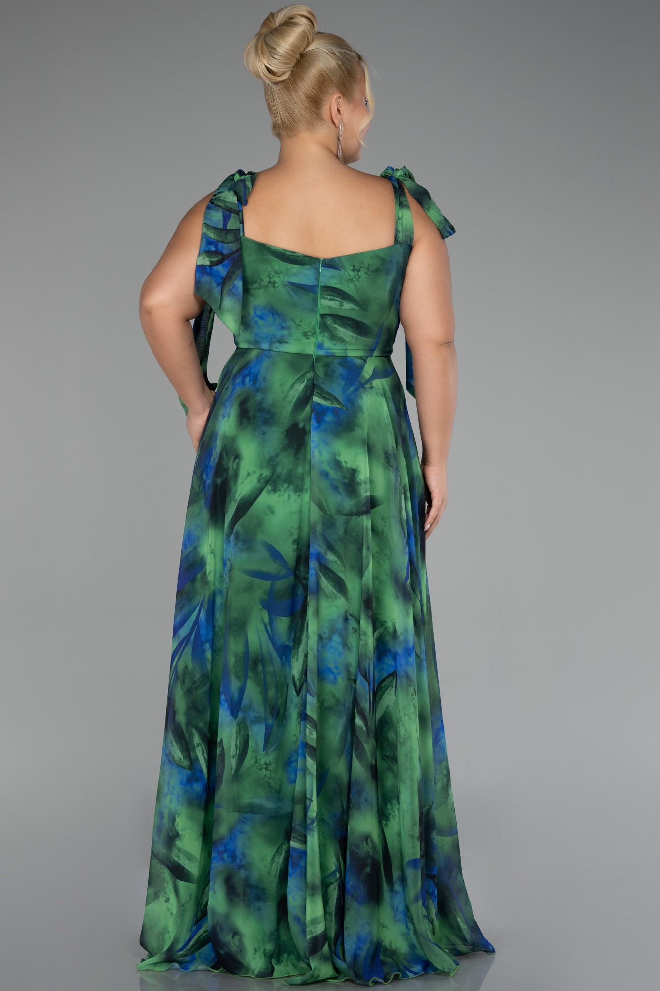Strappy Slit Printed Long Plus Size Prom Dress ABU4204