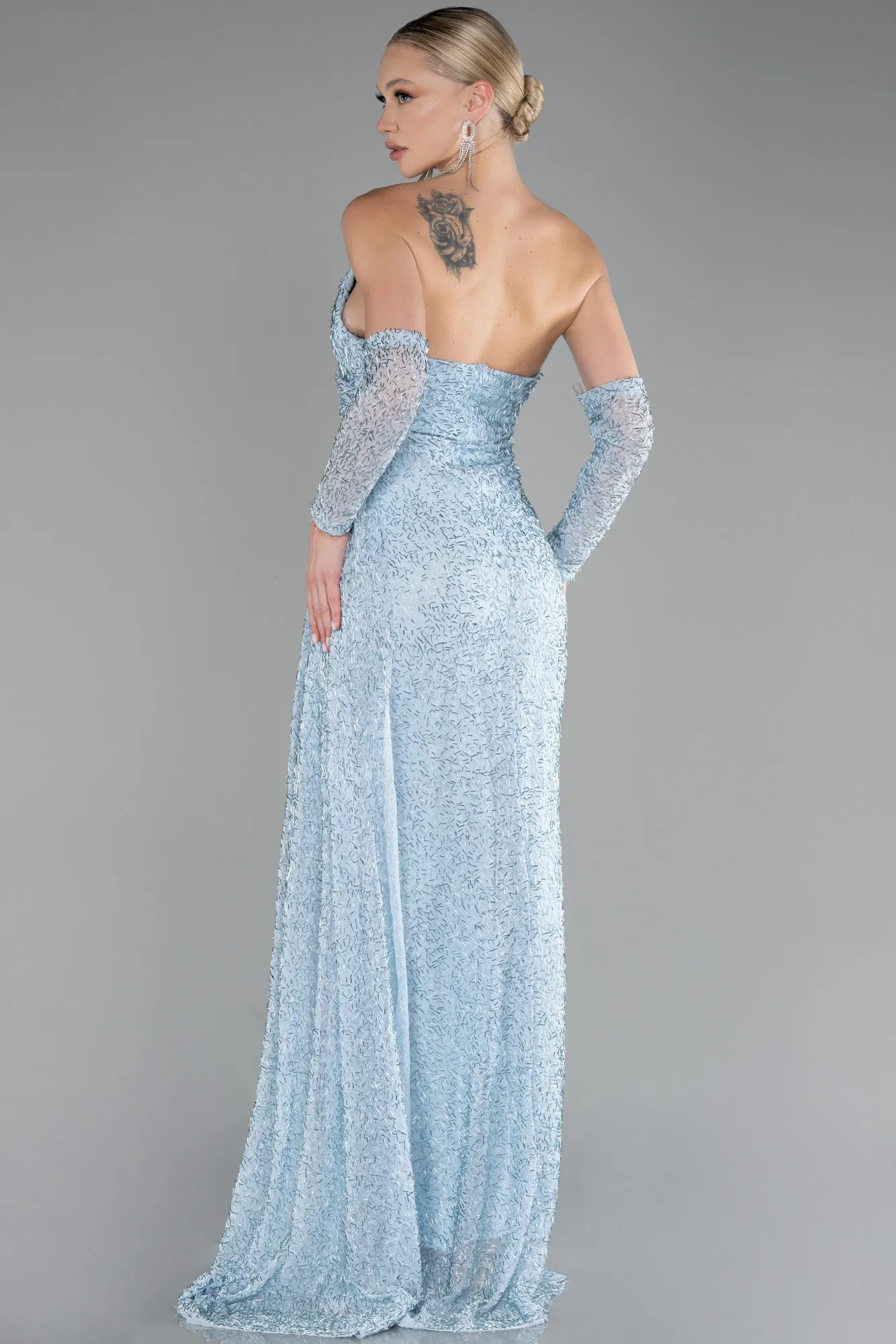 Strapless Stony Long Slit Prom Gown ABU4163