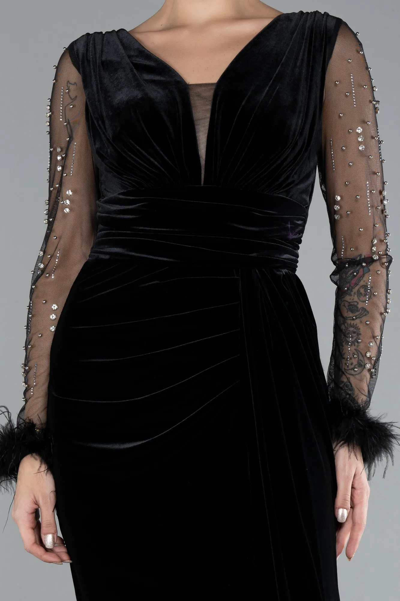 Long Sleeve Midi Velvet Invitation Dress ABK2168