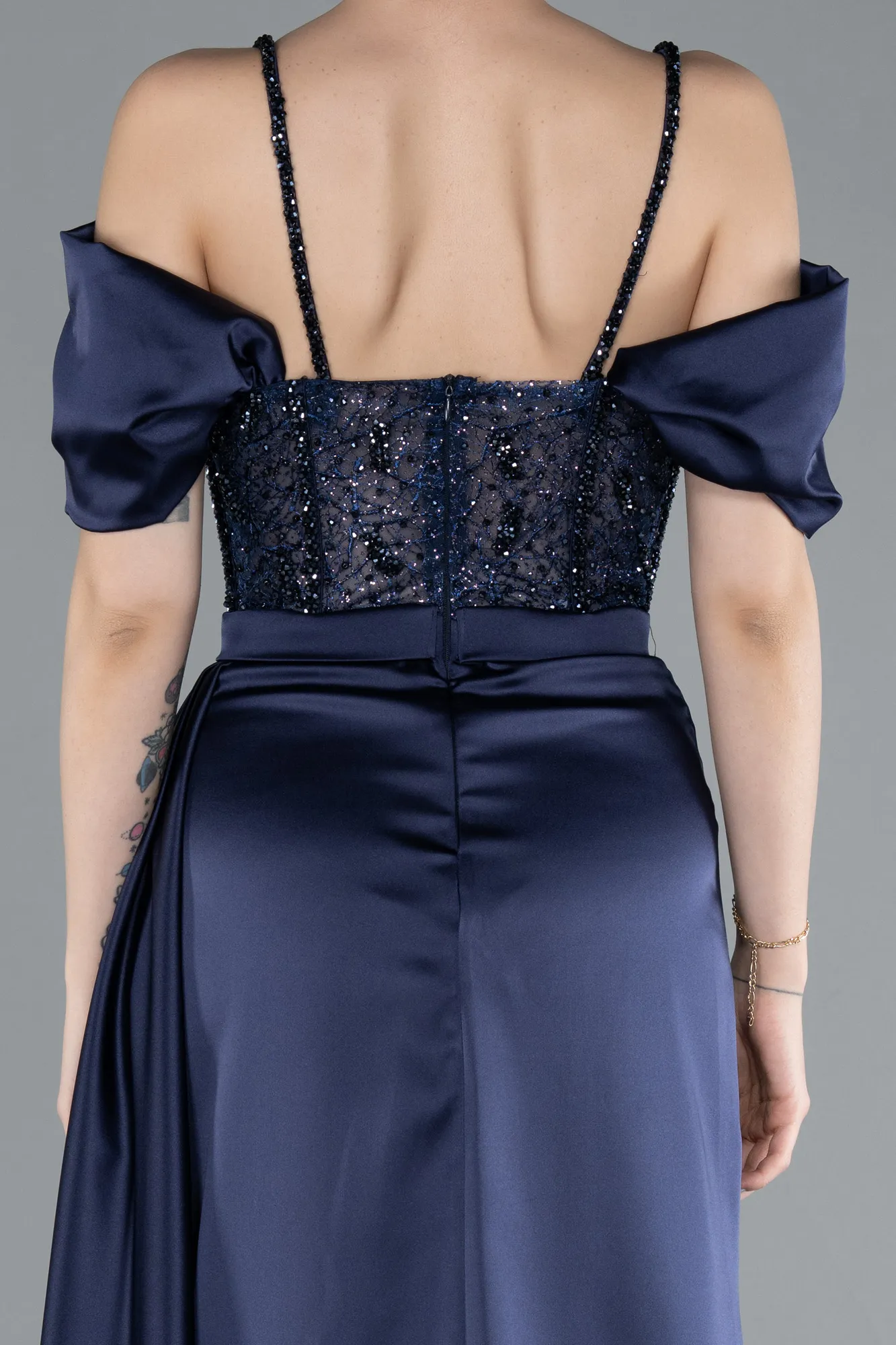 Glittery Underwire Slit Long Satin Evening Gown ABU4801