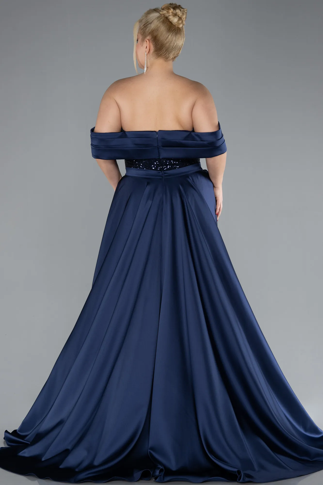 Boat Neck Tail Long Sequined Plus Size Evening Gown ABU4516