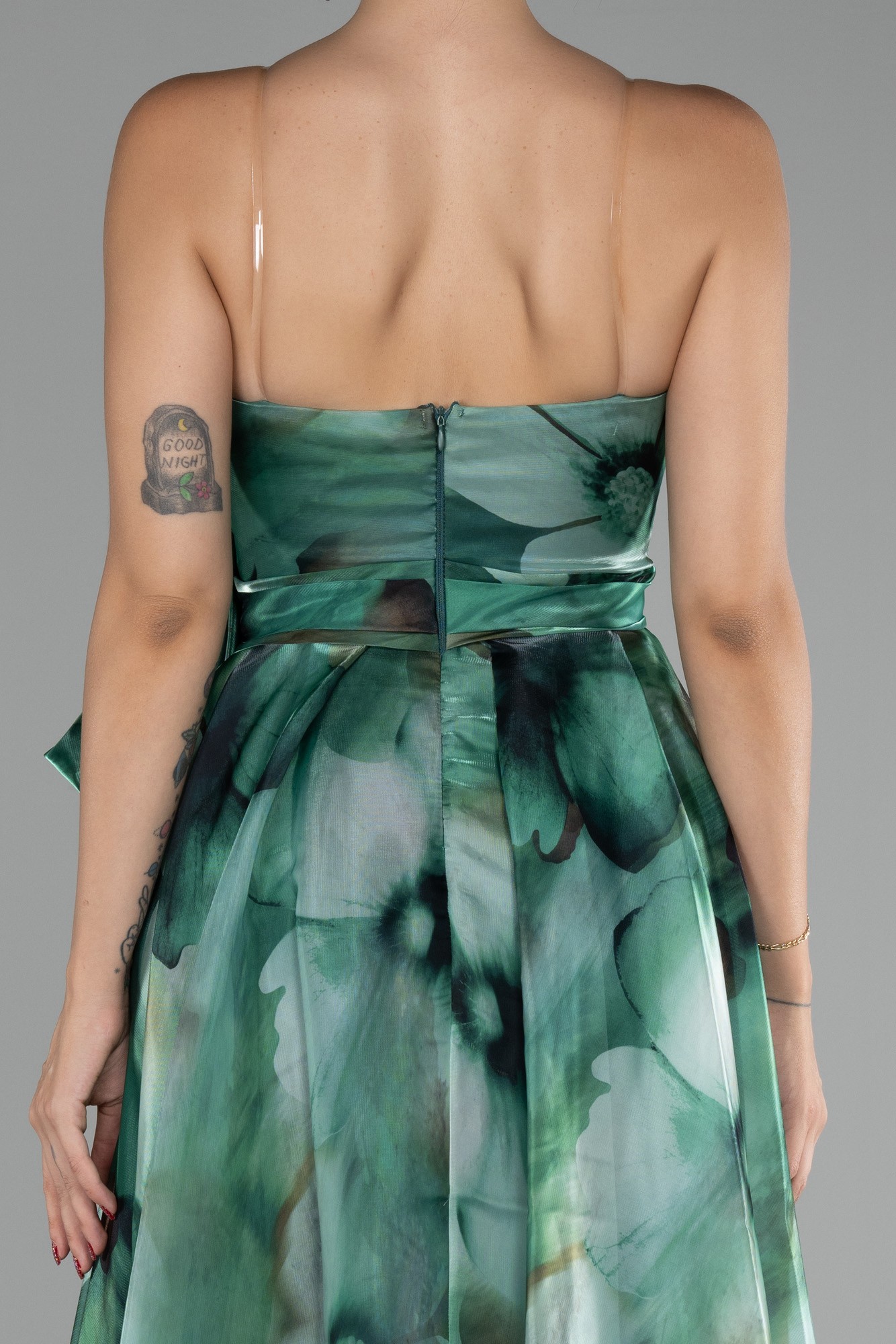 Strapless Slit Long Satin Printed Prom Gown ABU4157