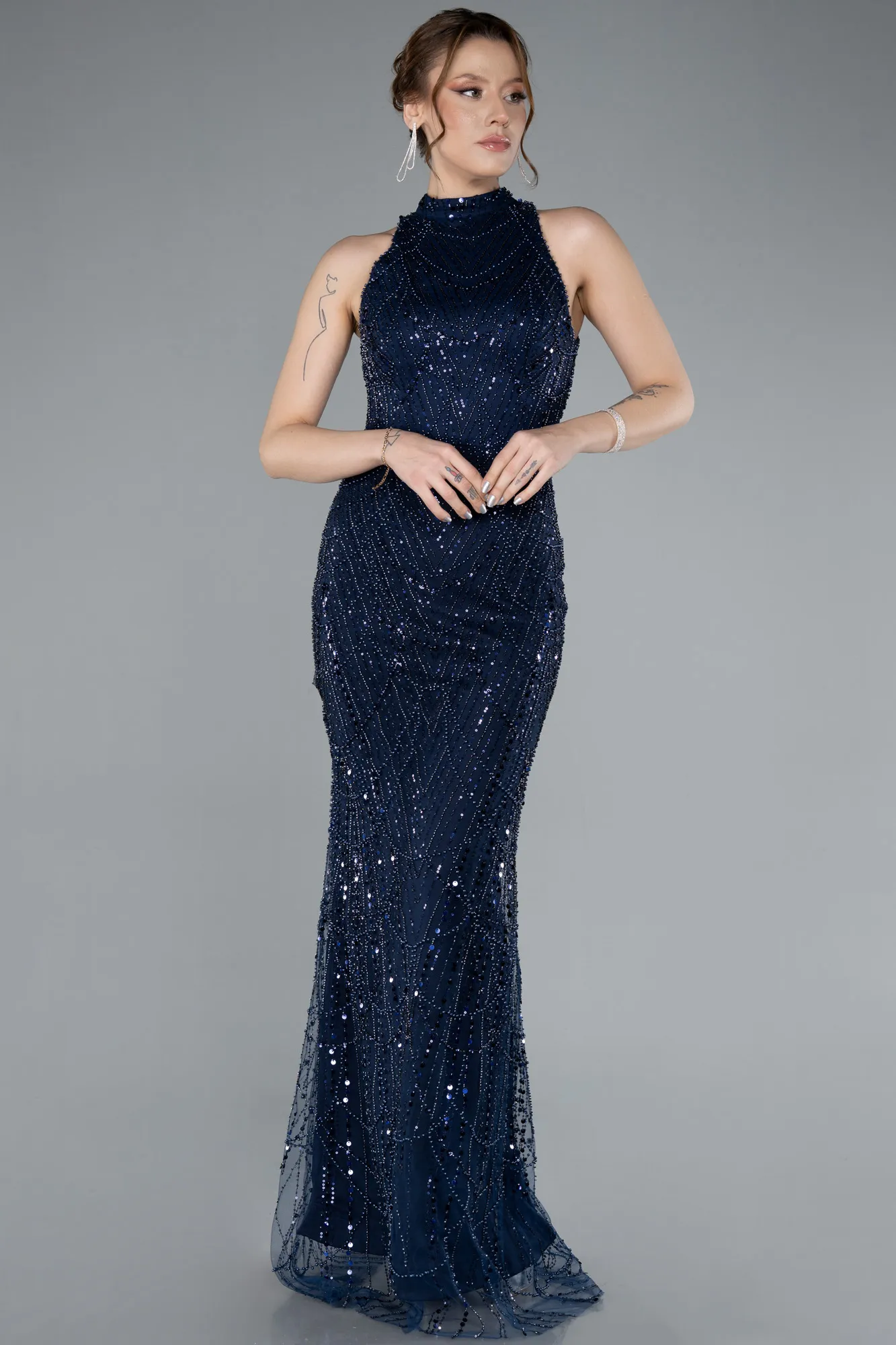 Halter Neck Long Beaded Mermaid Evening Gown ABU4791