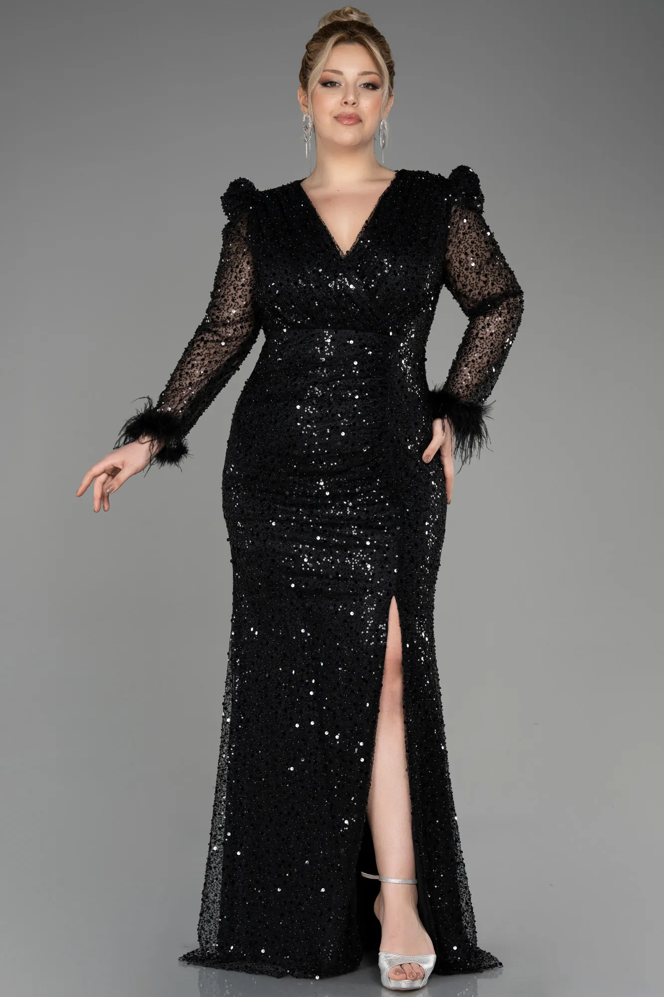 Long Sleeve Scaly Plus Size Evening Dress ABU3861