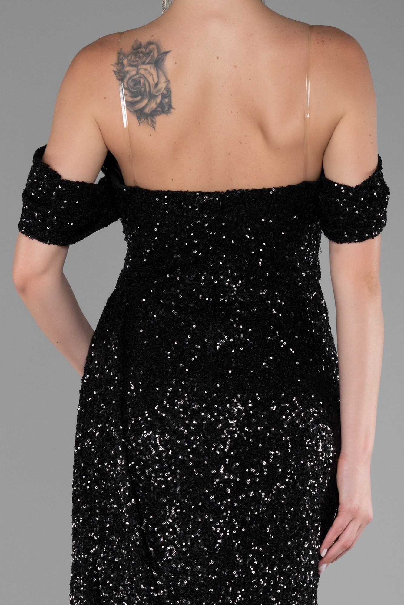 Off Shoulder Boat Neck Slit Sequined Long Evening Gown ABU4074