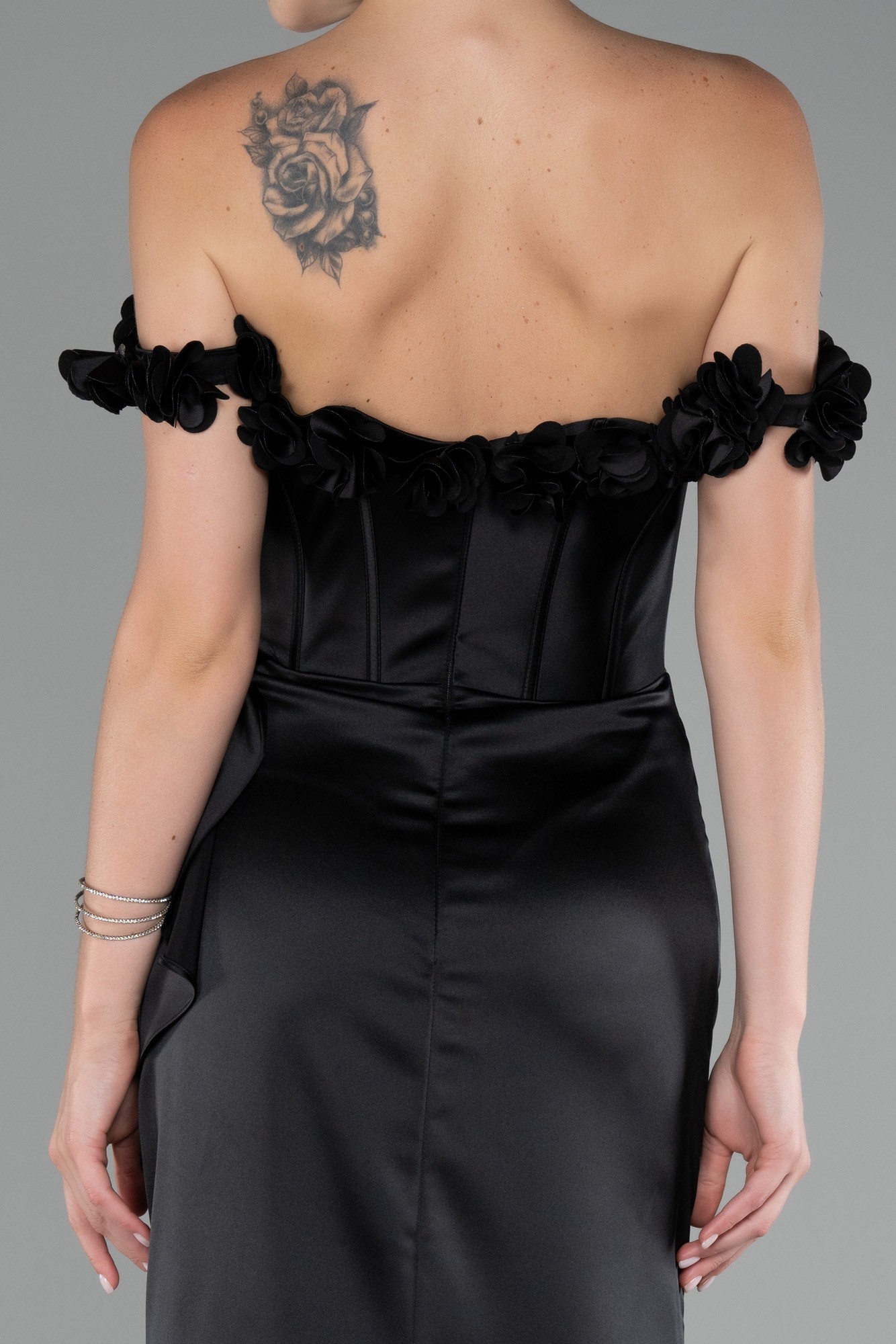 Slit Boat Neck Long Satin Evening Dress ABU4055
