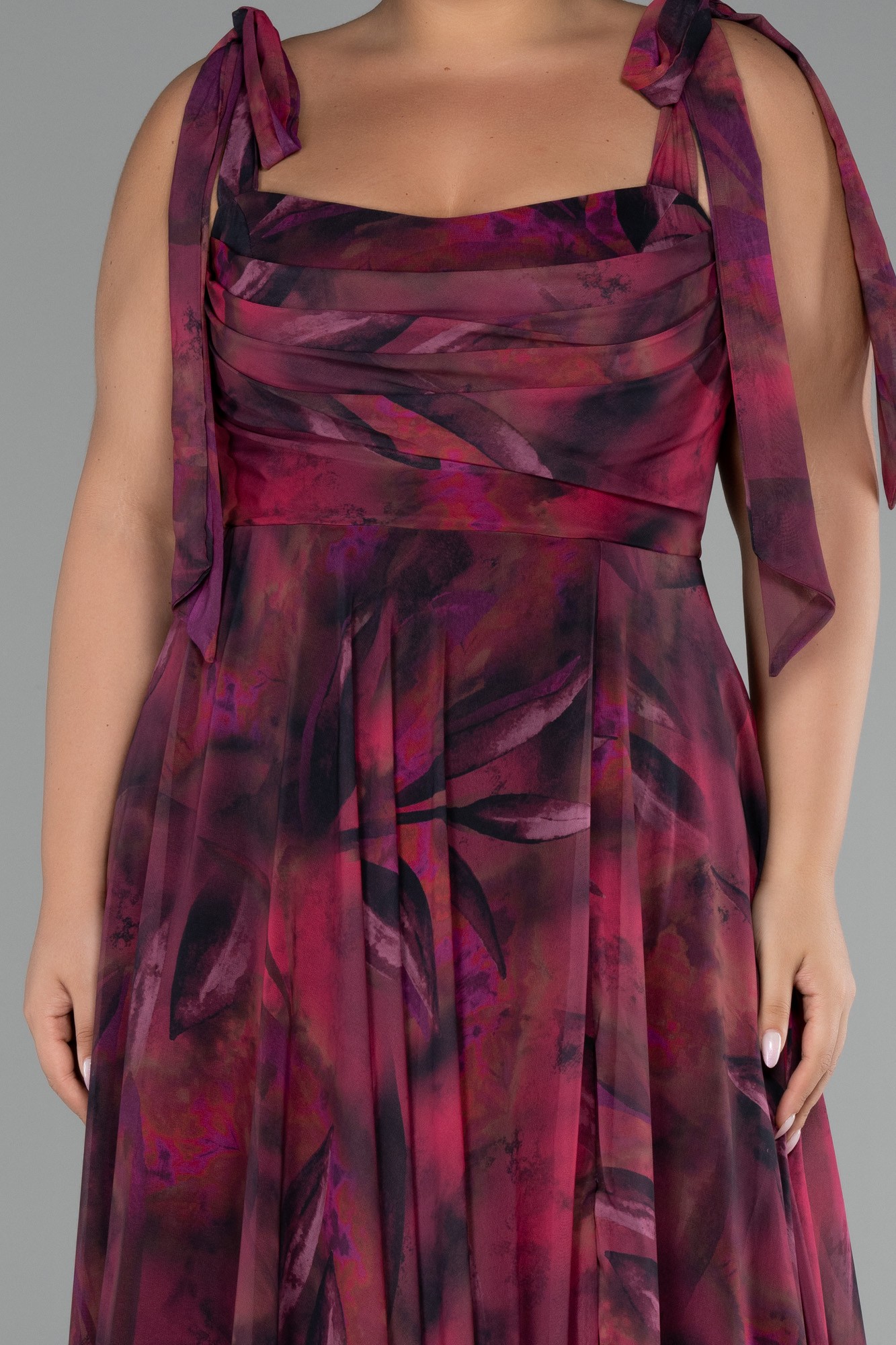 Strappy Slit Printed Long Plus Size Prom Dress ABU4204