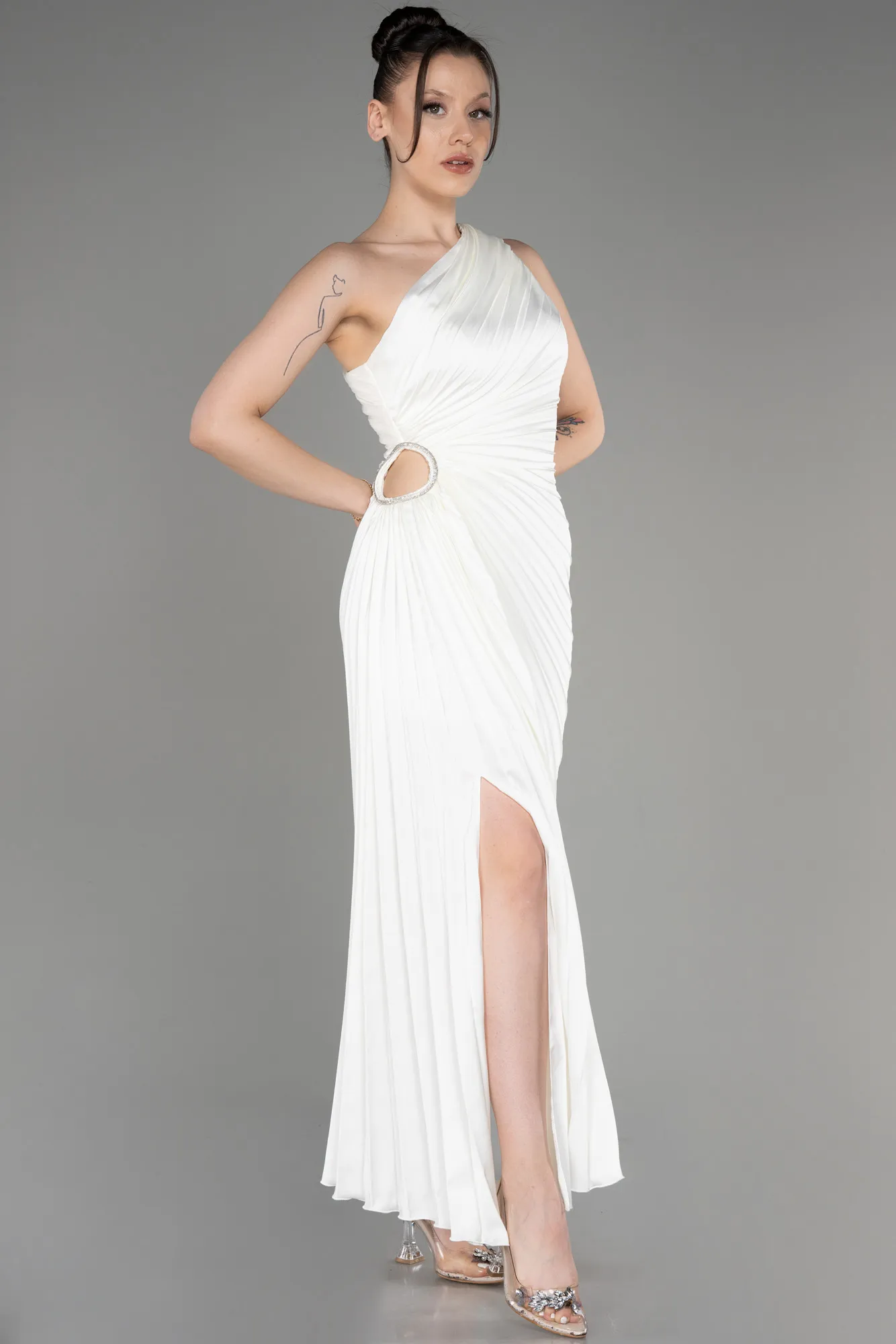 One Shoulder Midi Satin Cocktail Dress ABK2046
