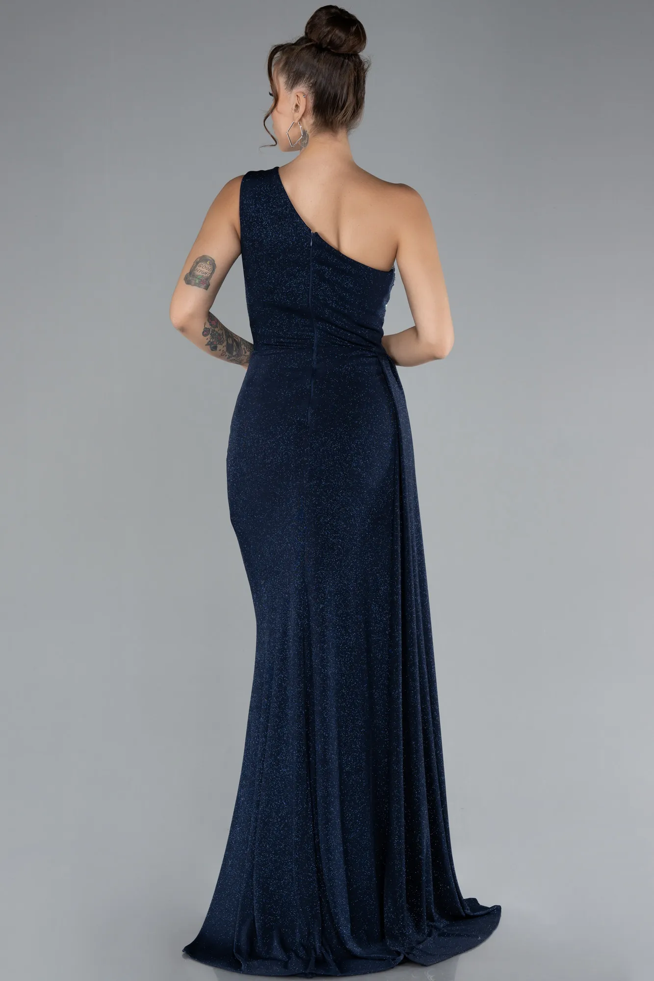 Stoned One Shoulder Slit Long Glitter Evening Gown ABU4307